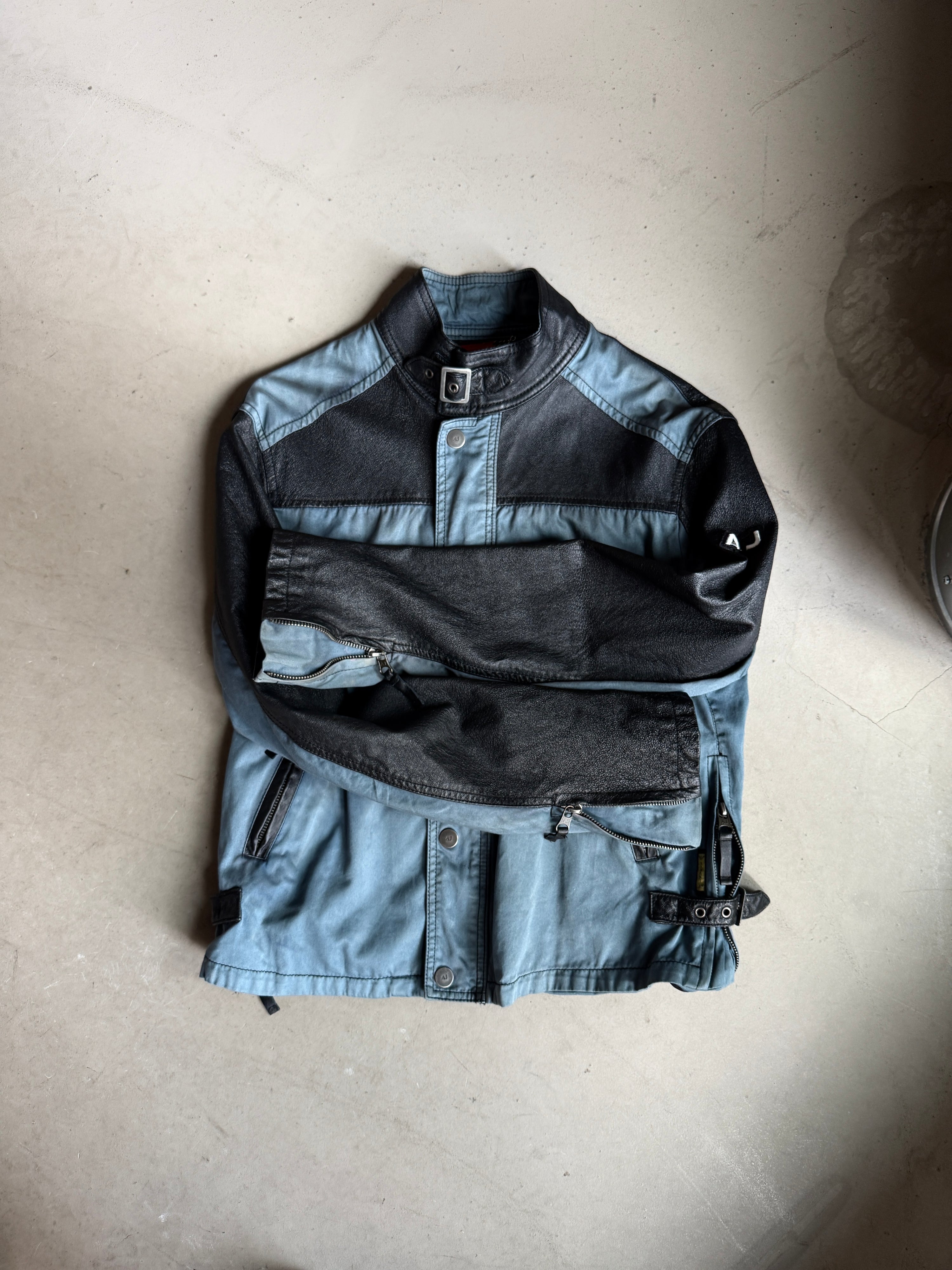 Vintage 2000s Armani Jeans Biker Leather / Cotton Jacket - M