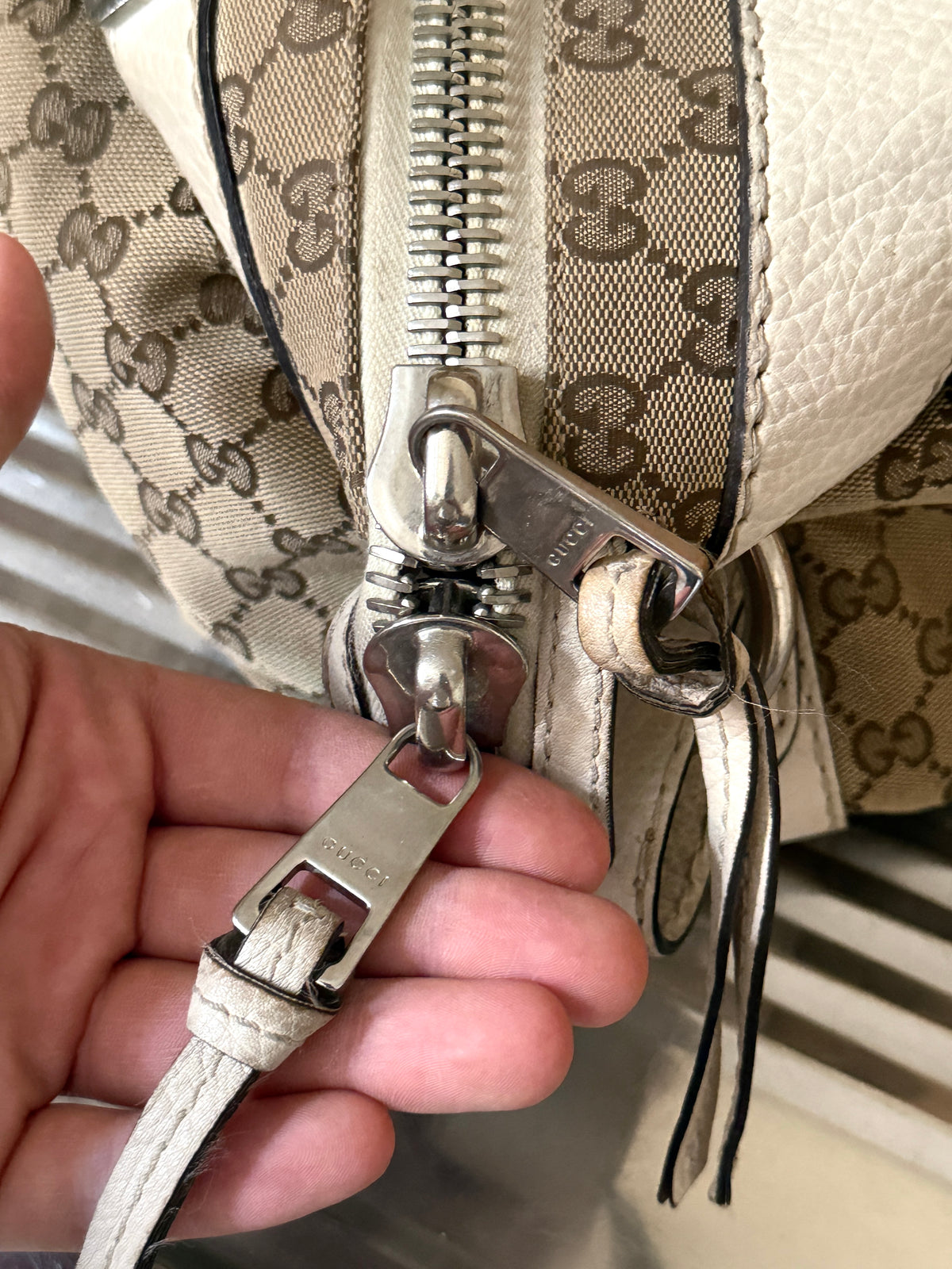 Gucci GG Bamboo Bar Medium Monogram White Shoulder Bag