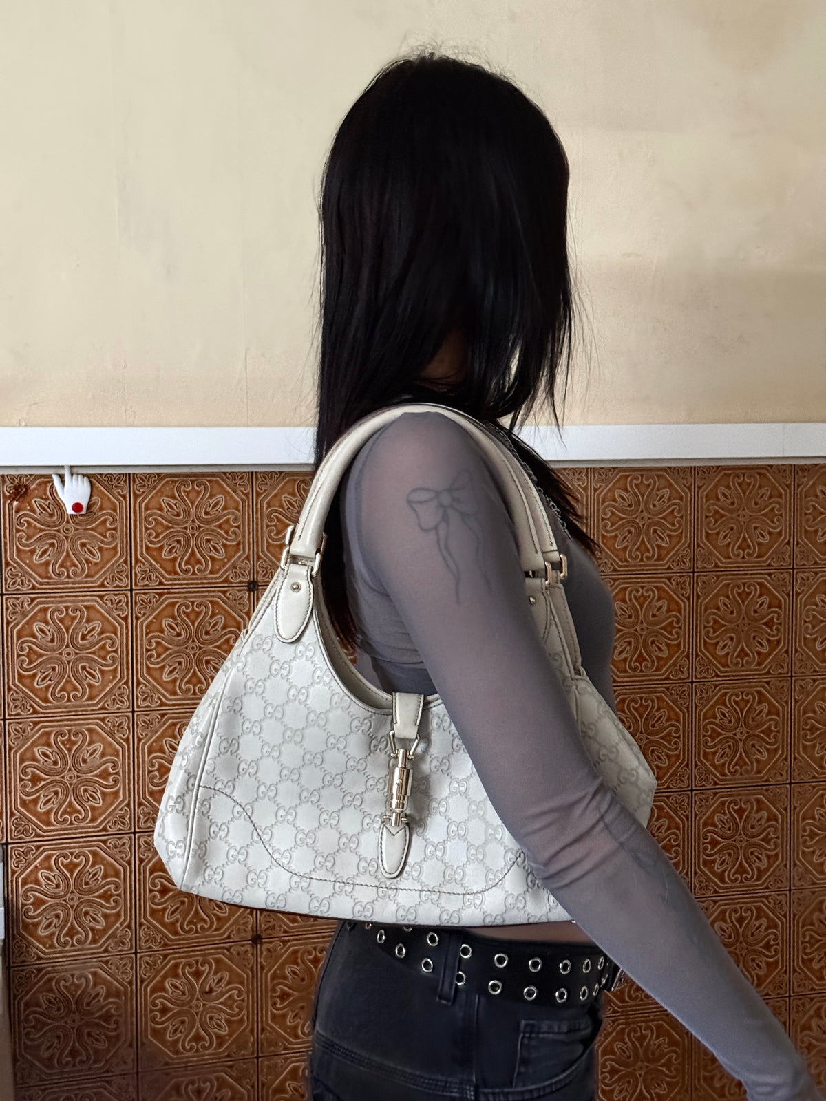 Gucci Guccissima Jackie Hobo Cream Soft Tote Bag