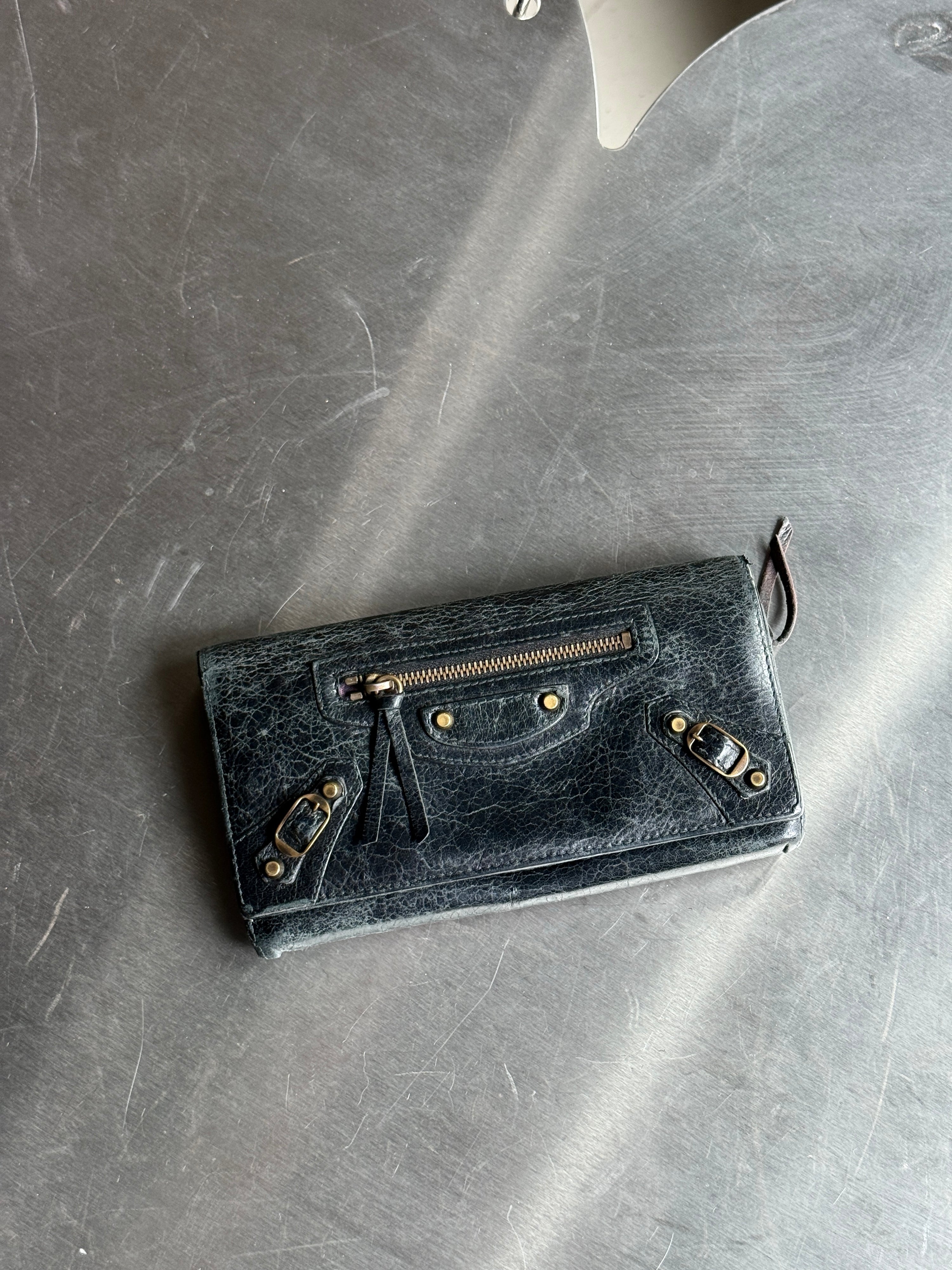 Vintage Balenciaga City Zip Around Long Wallet Black