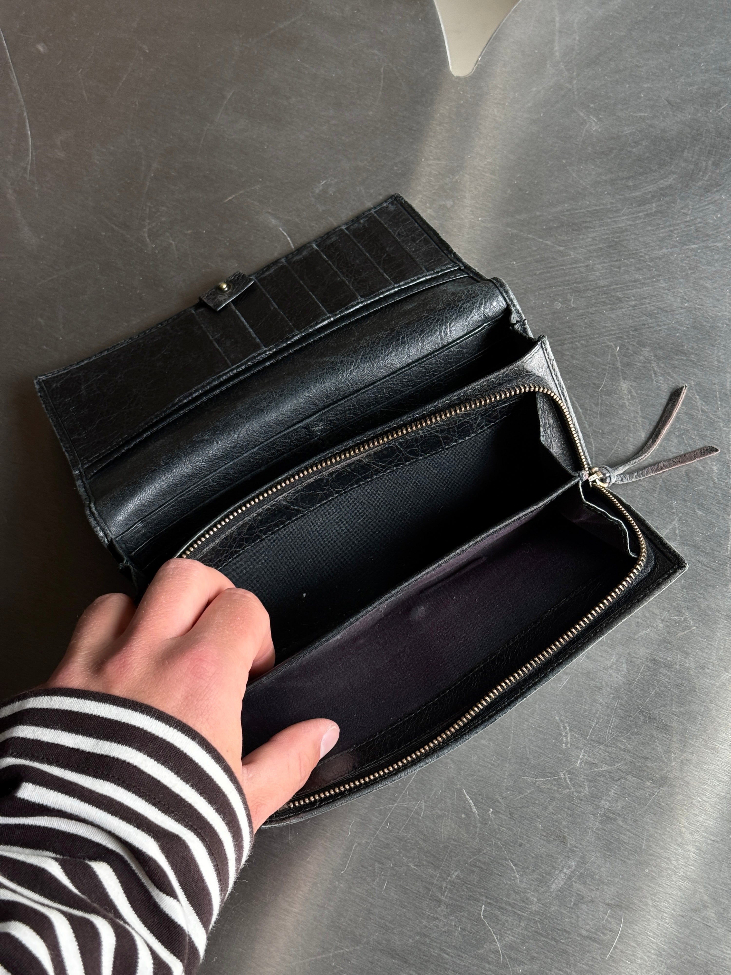 Vintage Balenciaga City Zip Around Long Wallet Black
