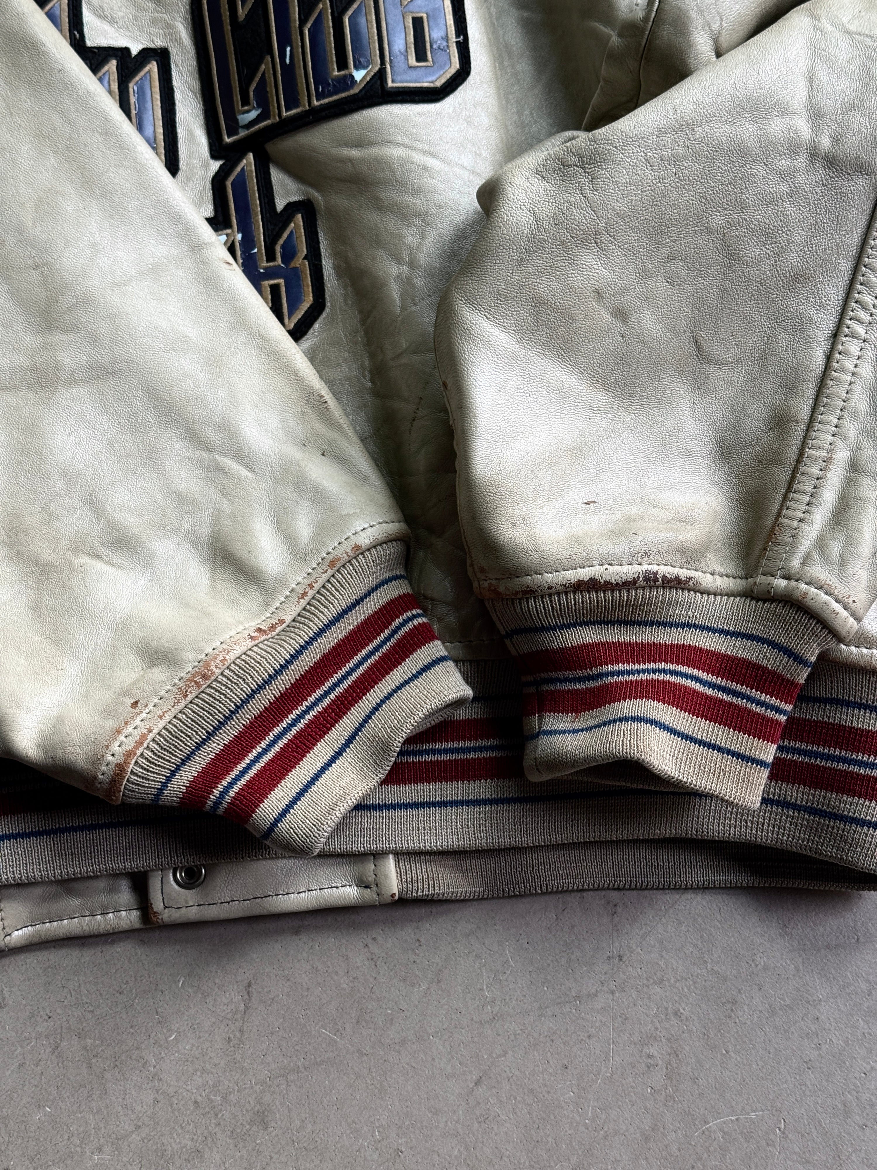 Vintage Avirex "University Club New York" Varsity Leather Jacket Cream - XXL