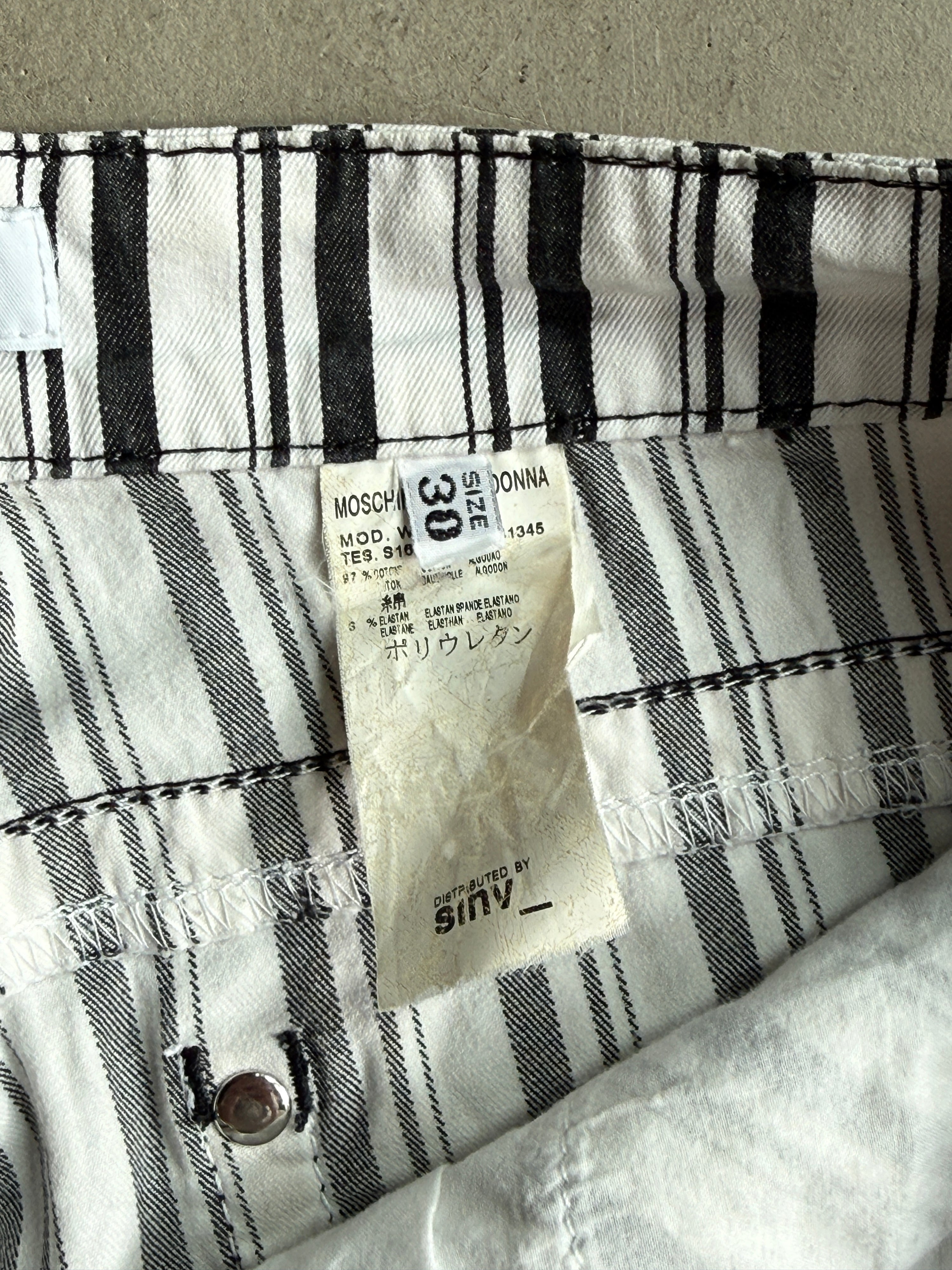 Vintage Moschino "Barcode" Print Striped Capris White/Black - W31 L26