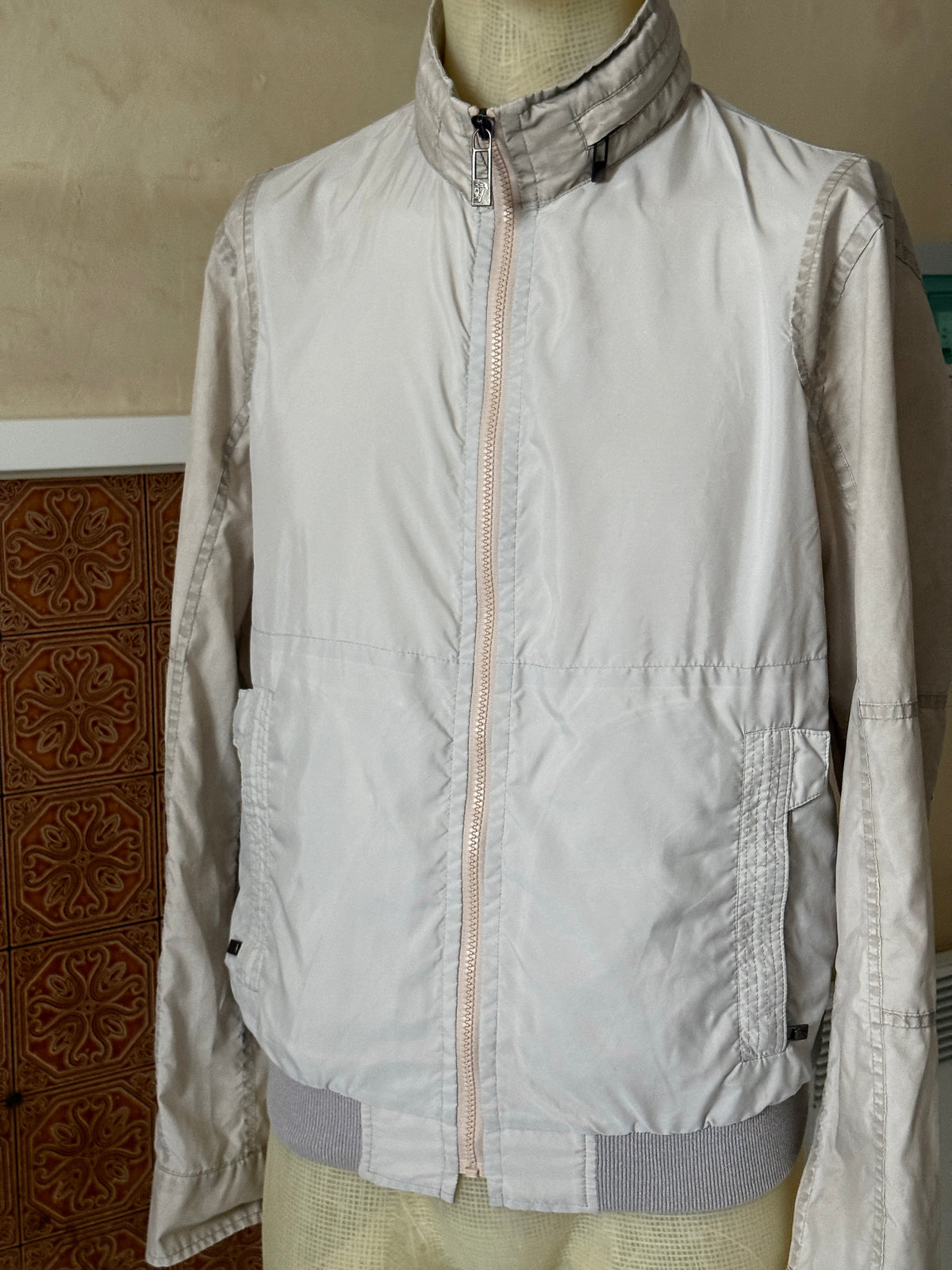 Vintage 2000s Versace Collection Light Grey Nylon Zip Up Jacket - M