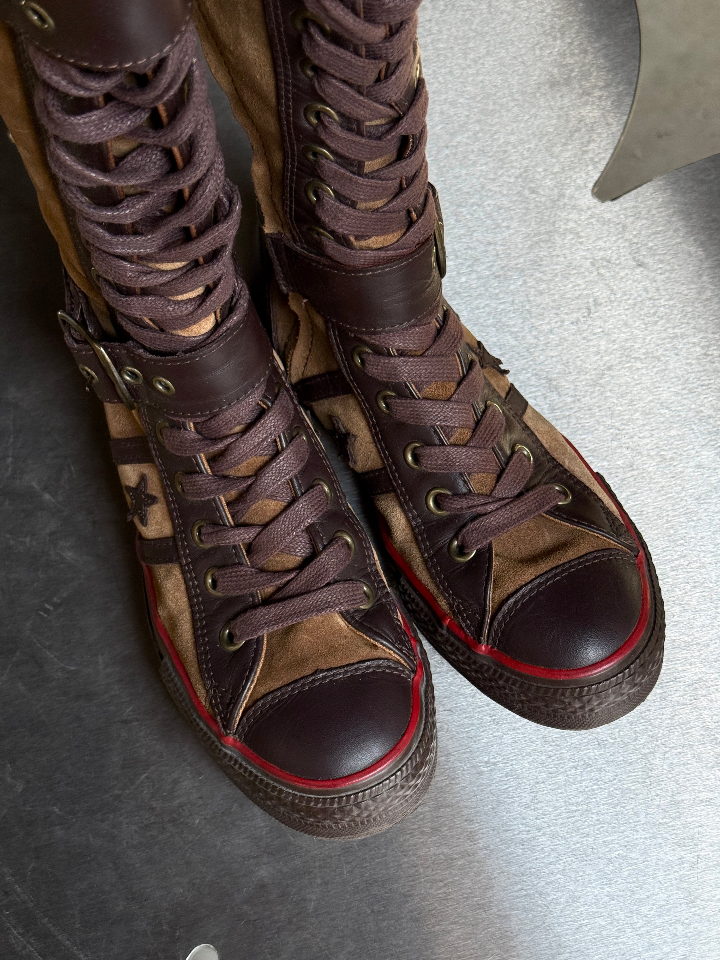 Vintage Converse Knee High Lace Up Buckle Boots Brown (with box) - EU 40