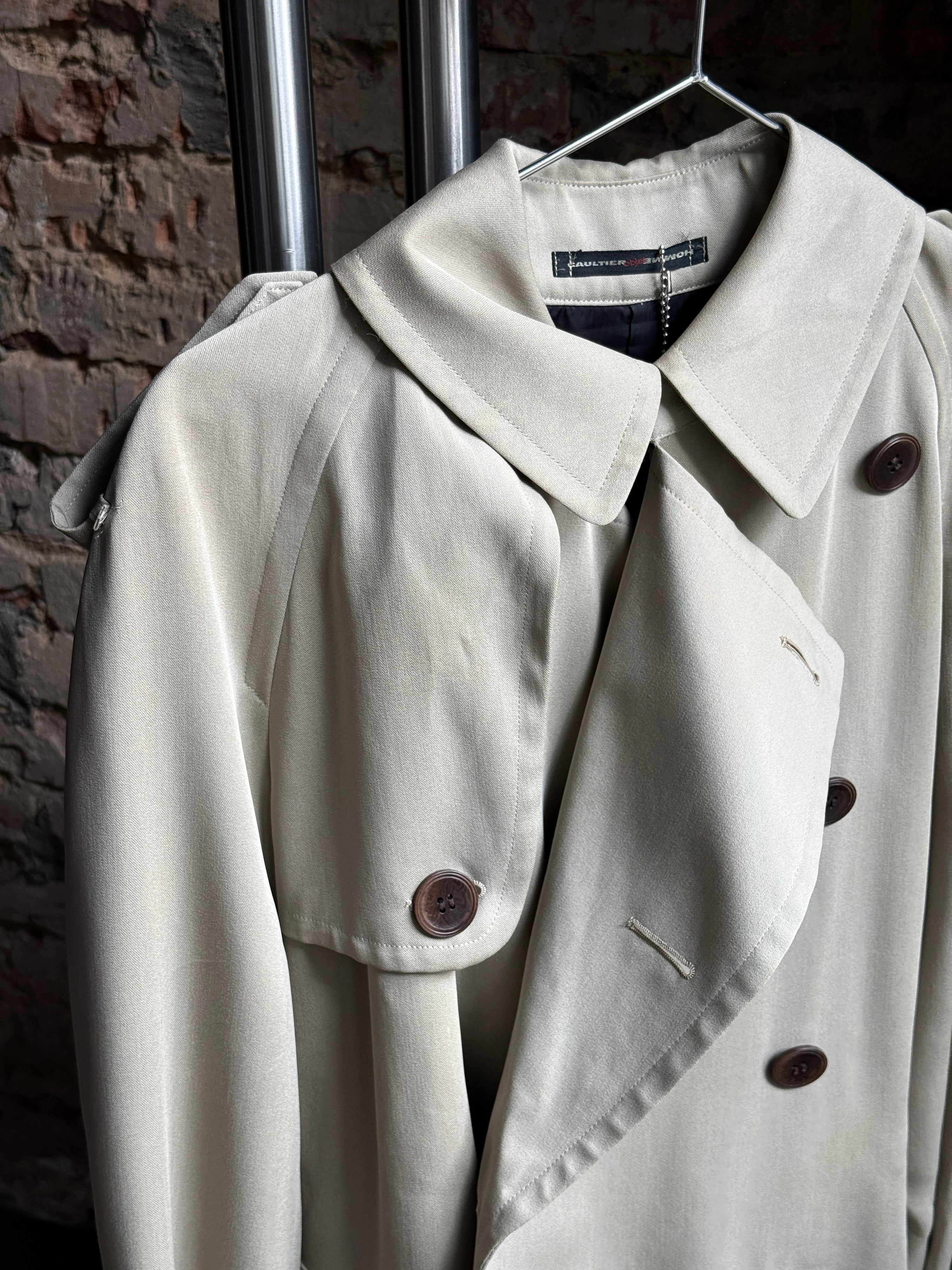 Vintage 1990s Jean Paul Gaultier Objet Homme Double Breasted Trench Coat Beige - L