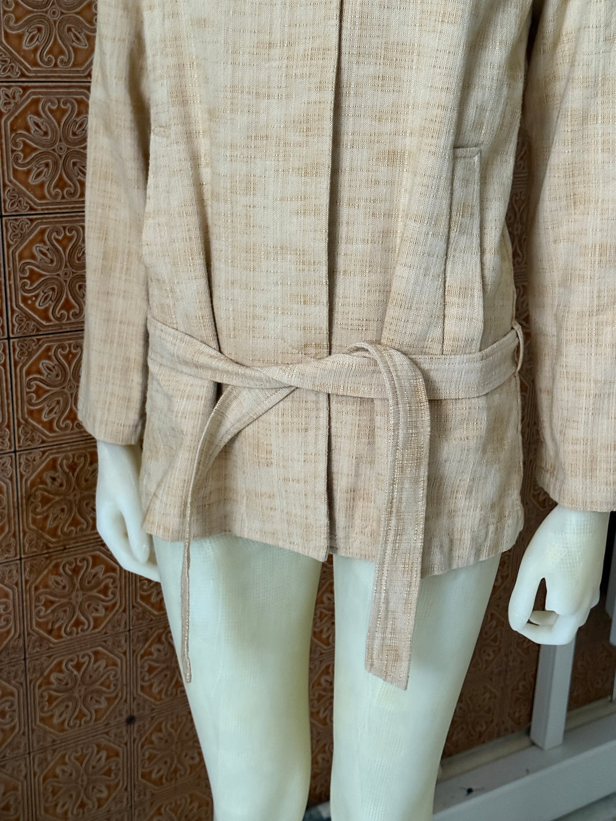 Dries Van Noten Belted Textured Melange Beige Shirt Jacket - S