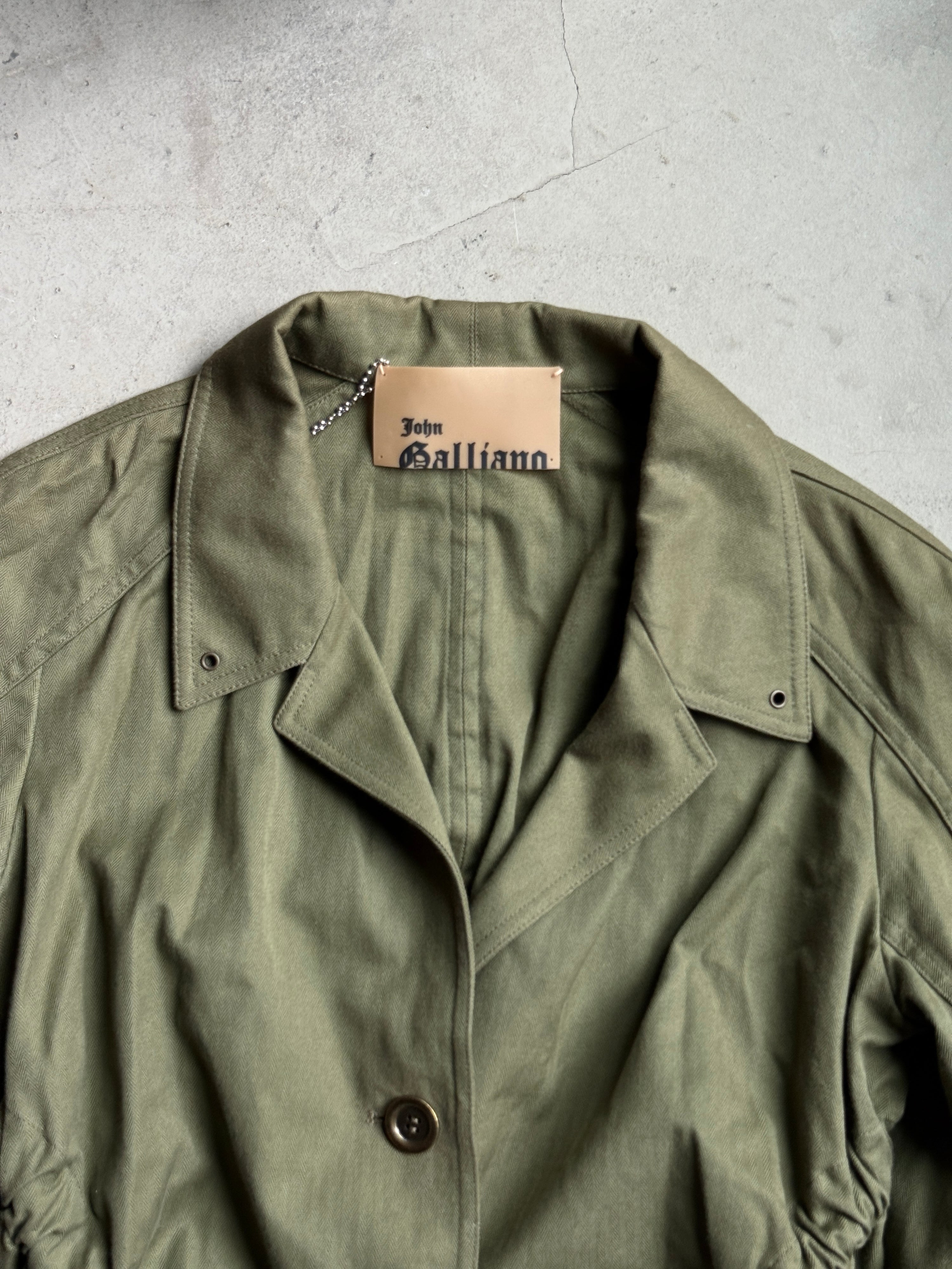 2000s John Galliano Snatched Ruched Button Jacket Khaki - XS