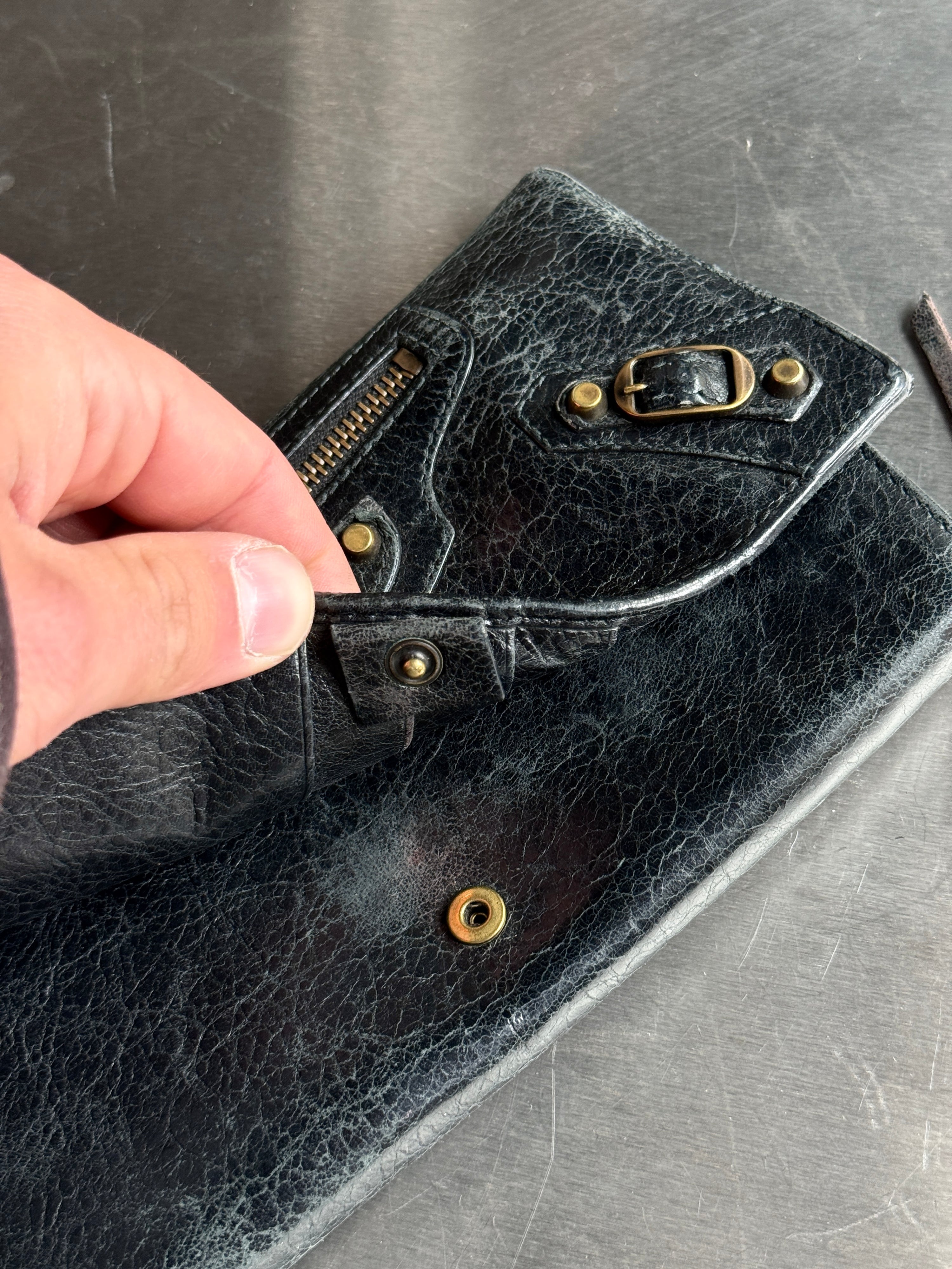 Vintage Balenciaga City Zip Around Long Wallet Black
