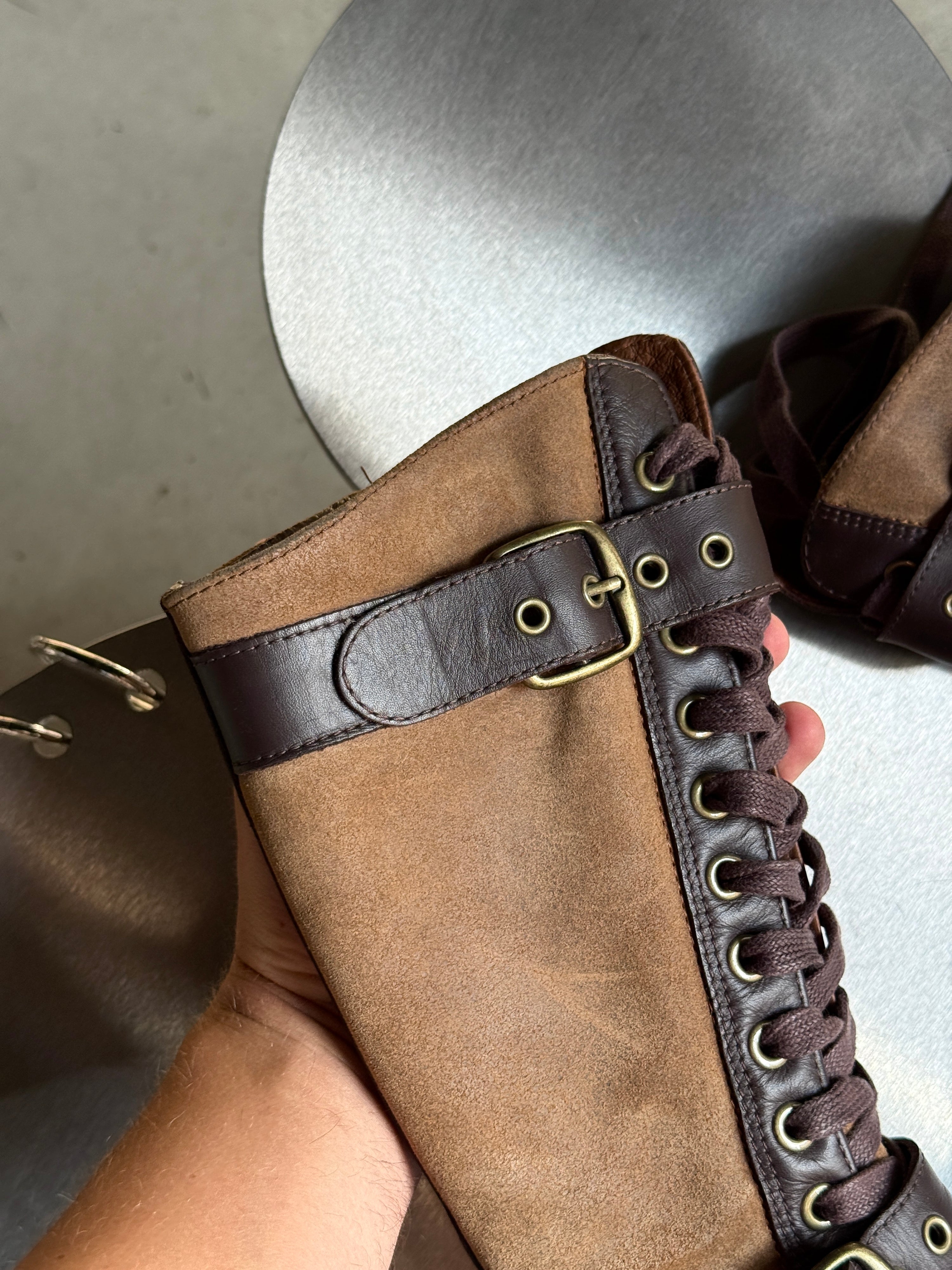 Vintage Converse Knee High Lace Up Buckle Boots Brown (with box) - EU 40
