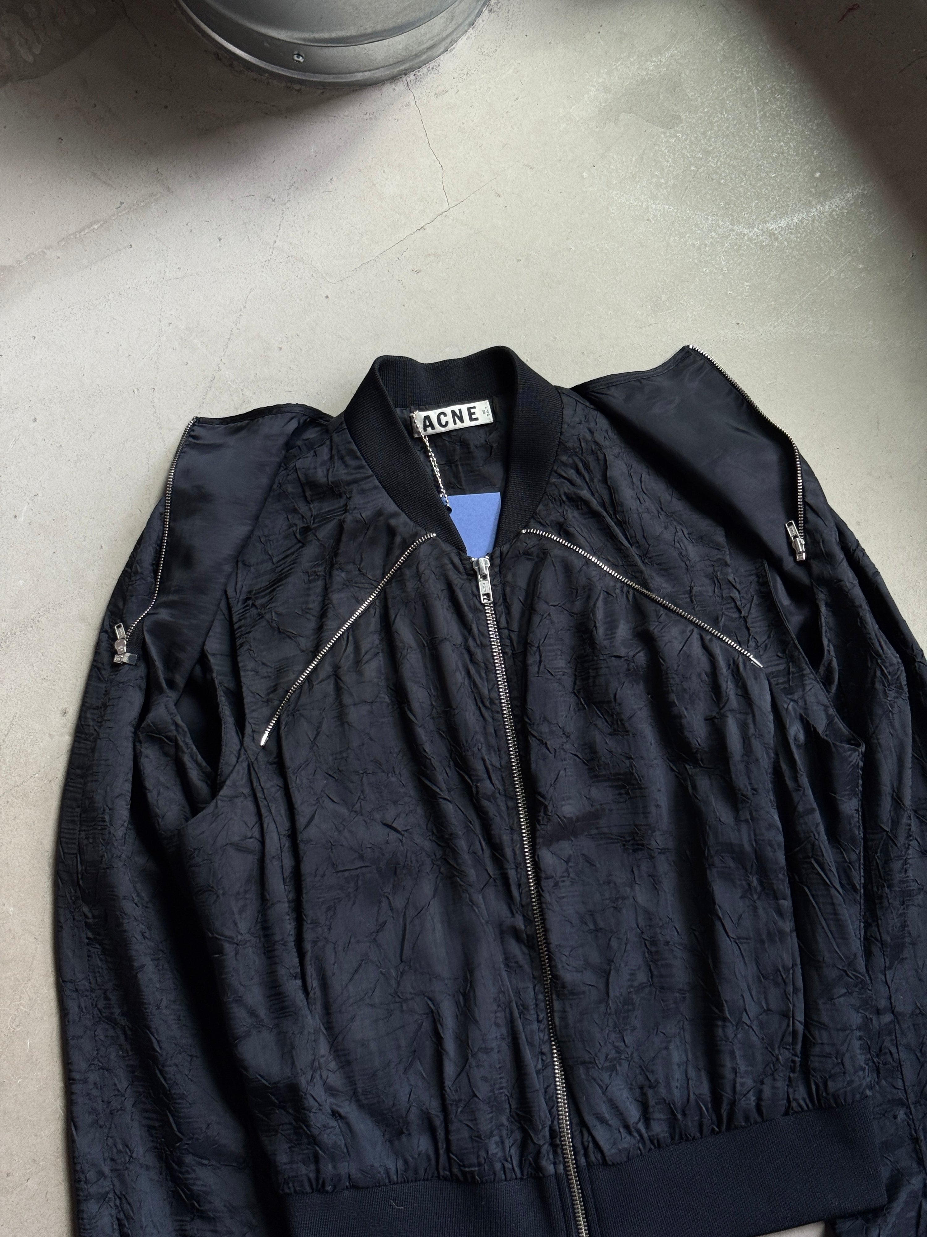 Acne Studios "Blanche Crinkle " Cropped Bomber Jacket Black - S