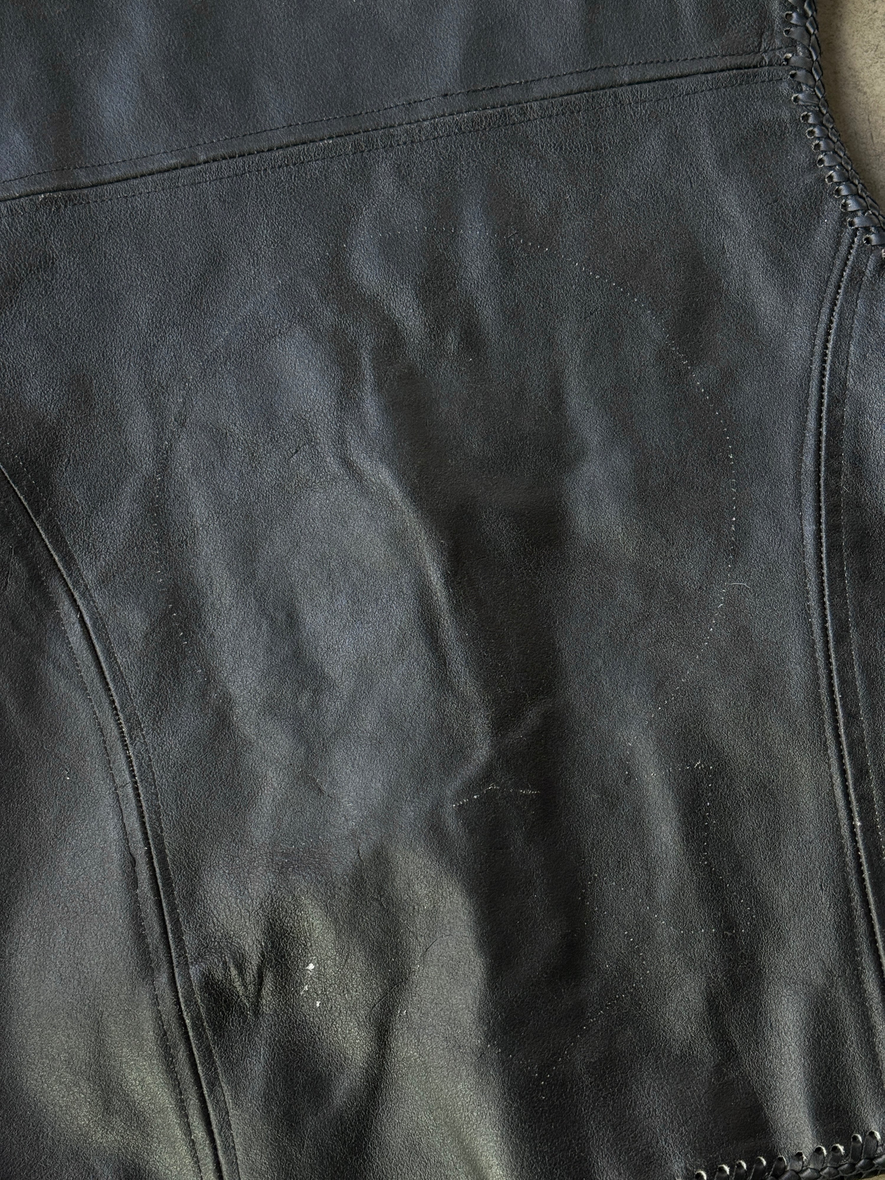 Vintage Gaudi Leather Biker Vest Black  - L