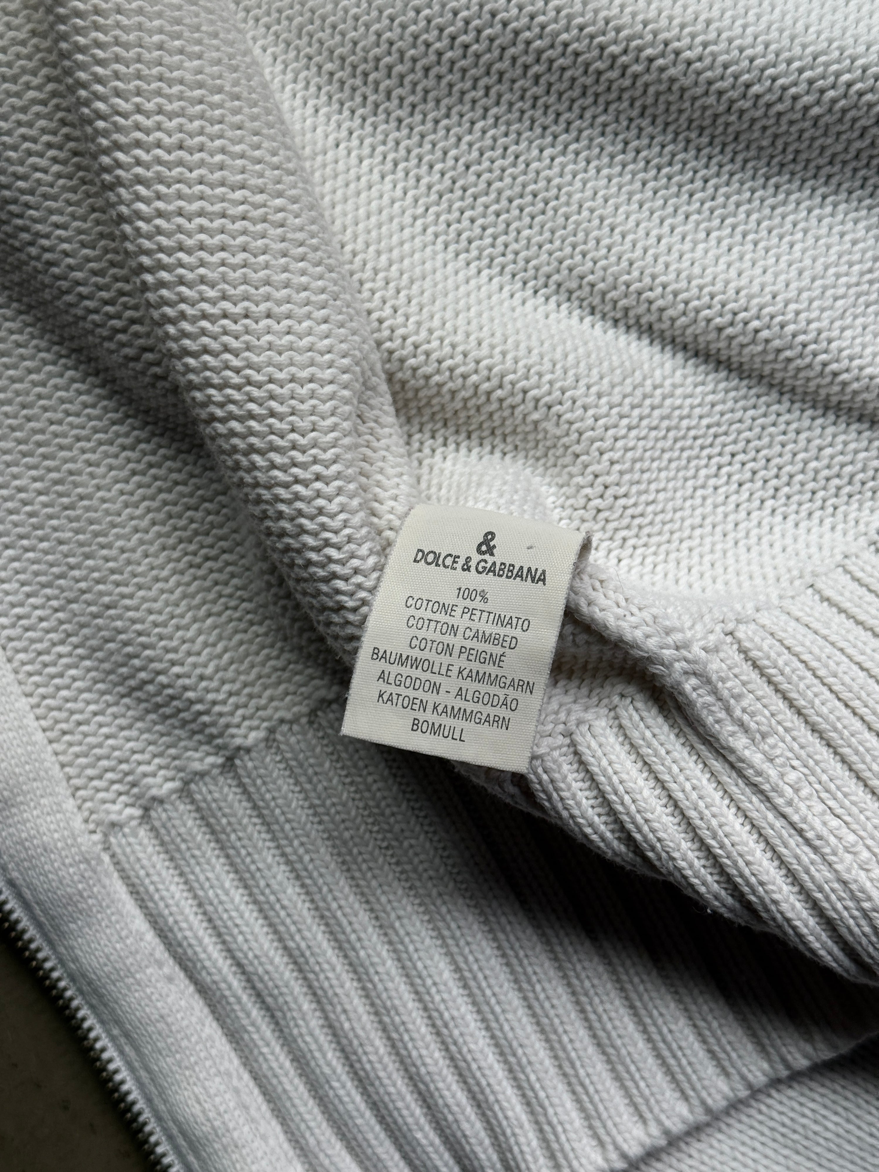 Vintage 2000s Dolce & Gabbana Ribbed Zip Up Knit Jacket White - S
