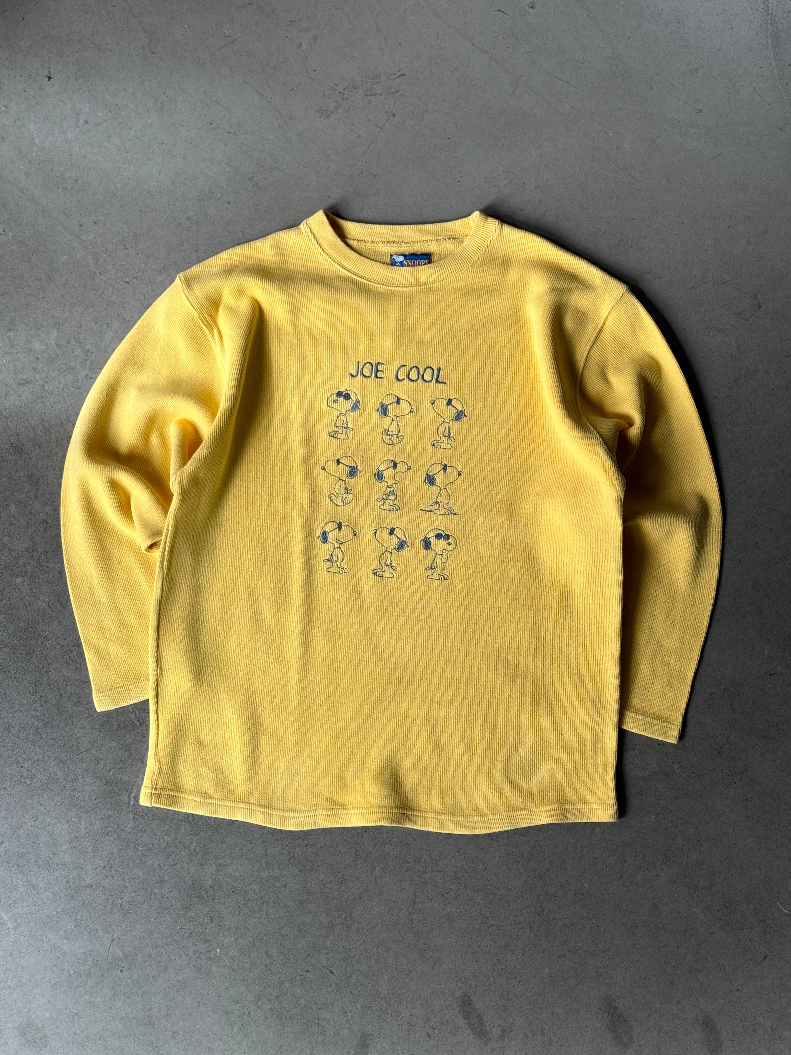 Vintage 1990s Studio Adventures "Joe Cool" Snoopy Sweater Yellow - XL