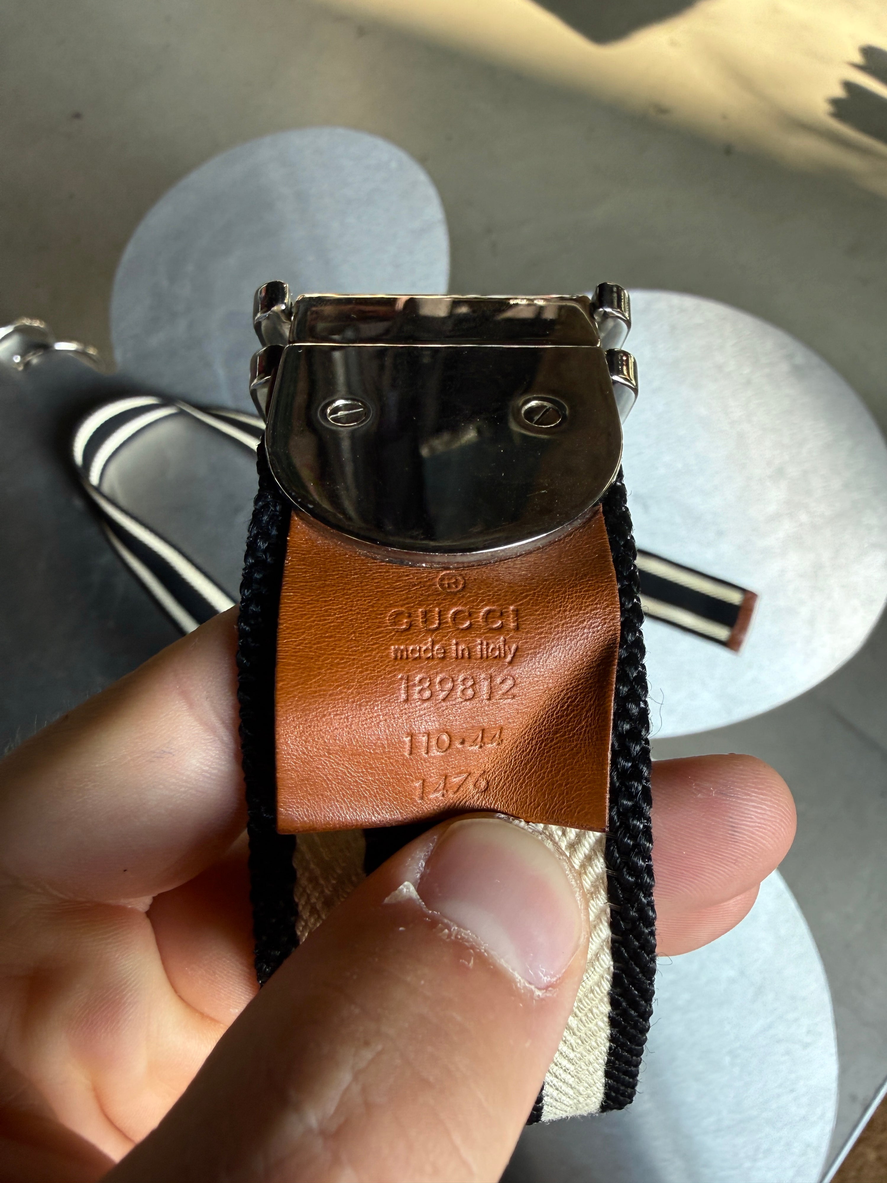 Gucci Striped Web Canvas Belt Black / Cream