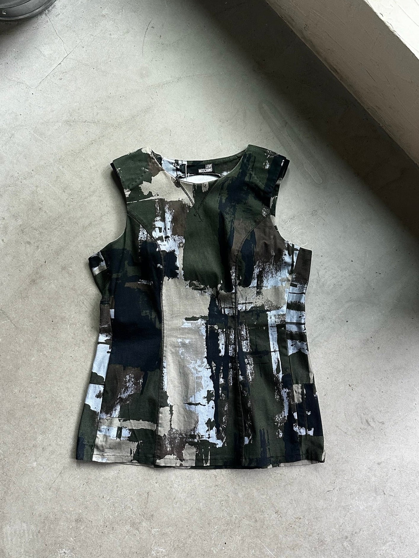 Love Moschino Sleevless “Painted” Top Khaki - S
