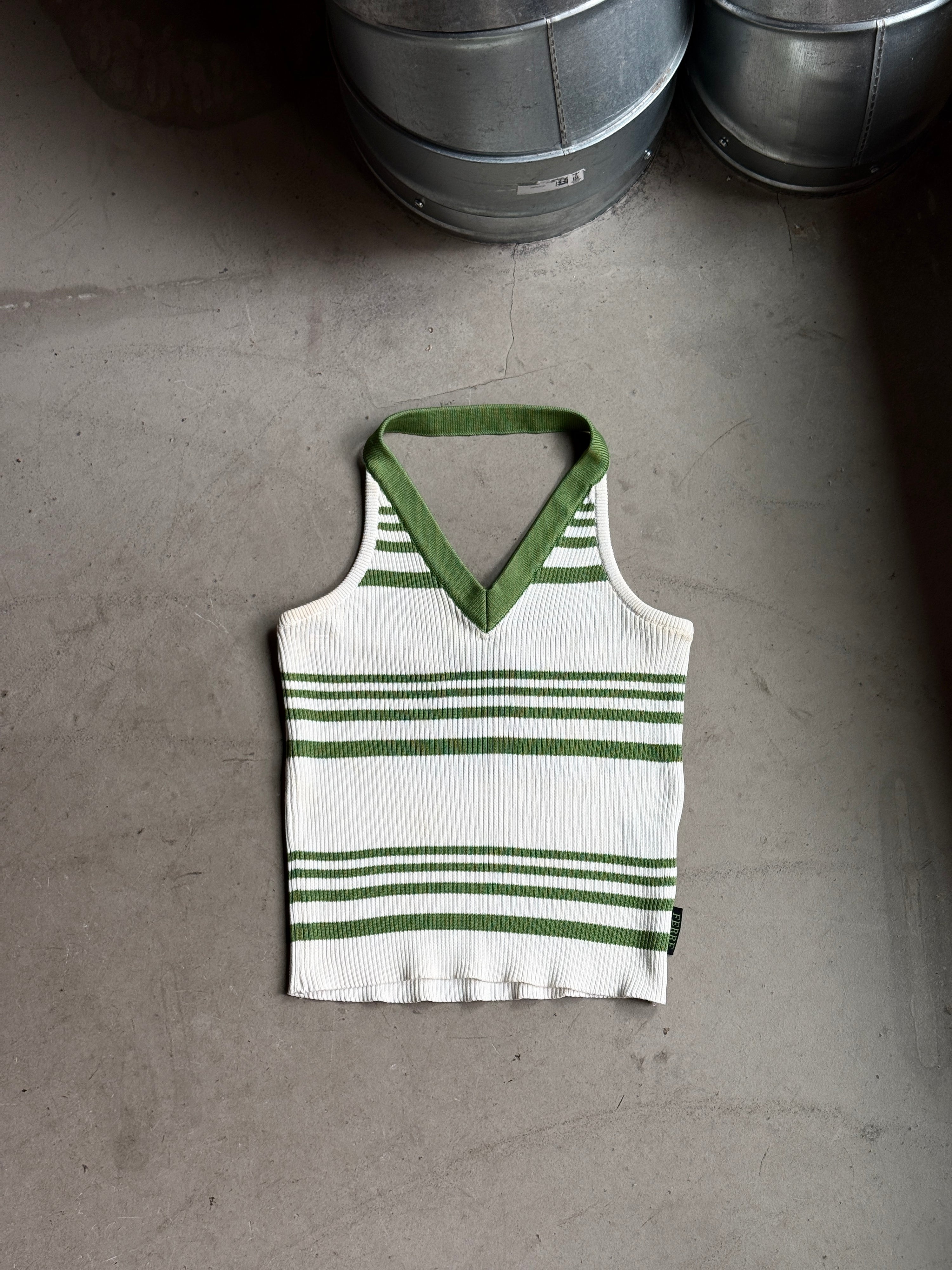 Vintage Gianfranco Ferre Halter Neck Top White/Green - XS