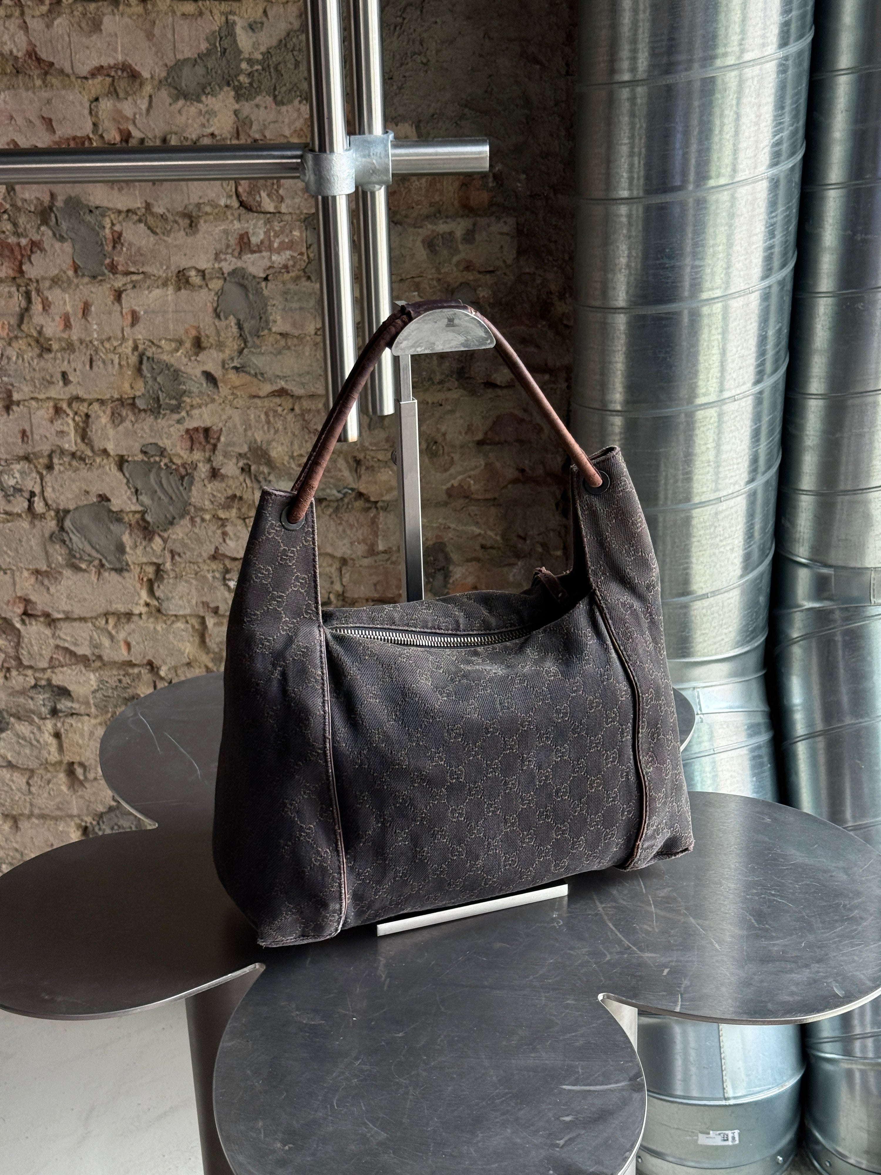 Vintage Gucci GG Cloth Hobo Bag Dark Brown