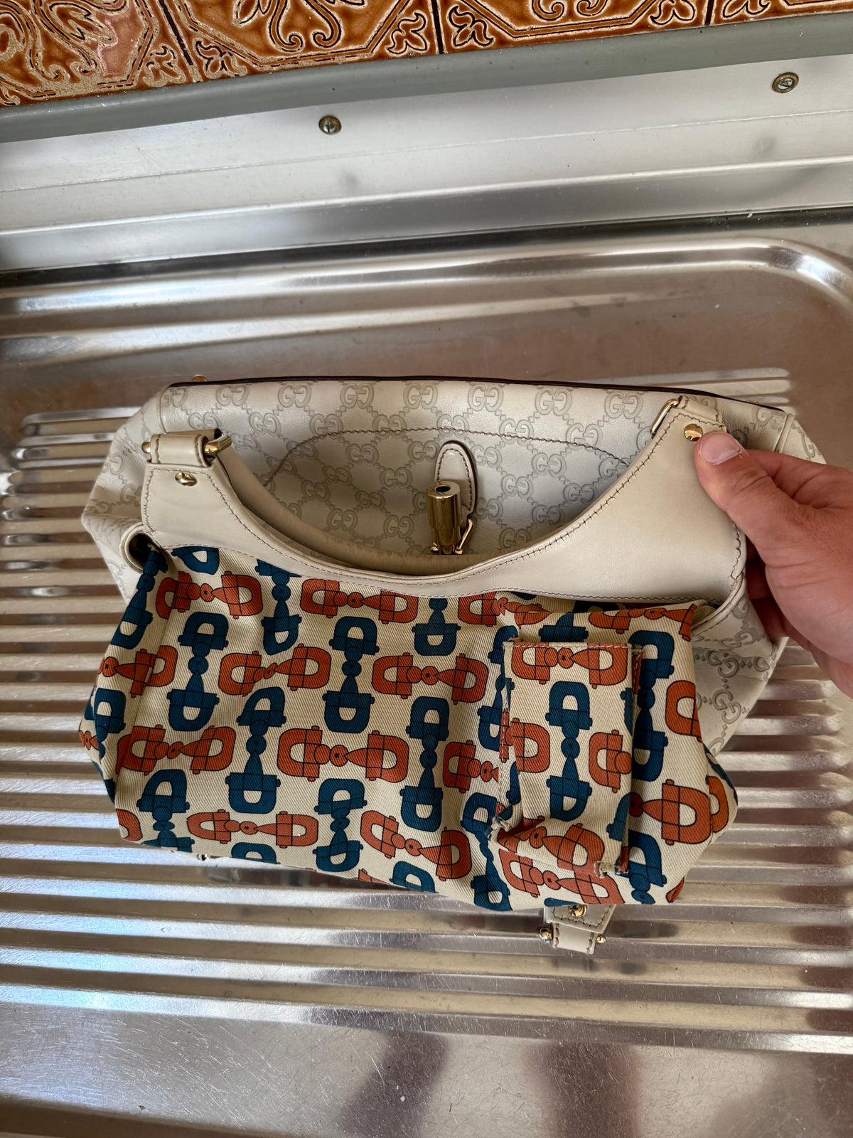 Gucci Guccissima Jackie Hobo Cream Soft Tote Bag