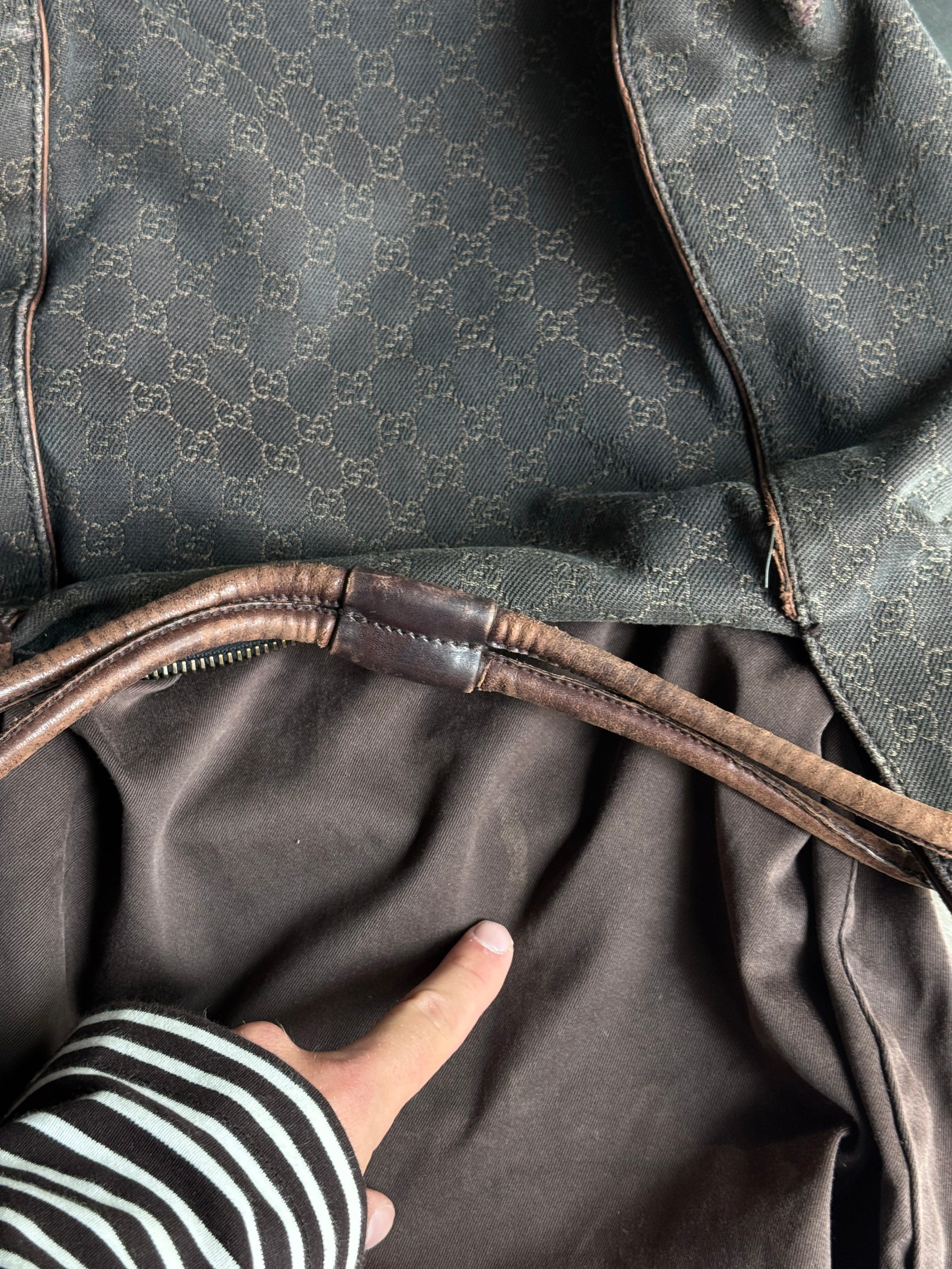 Vintage Gucci GG Cloth Hobo Bag Dark Brown