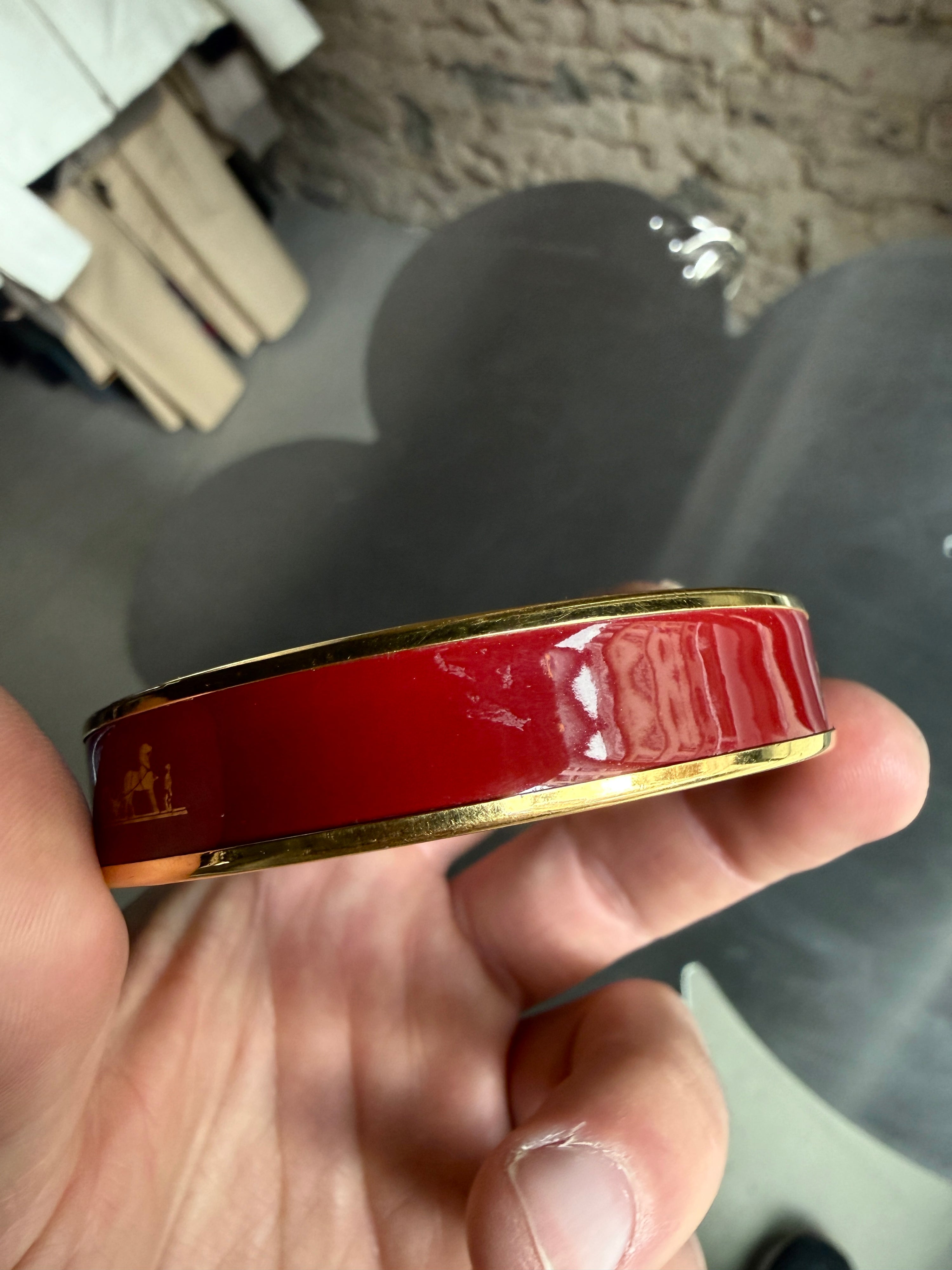 Vintage Hermès Red Caleche Enamel Bangle Bracelet