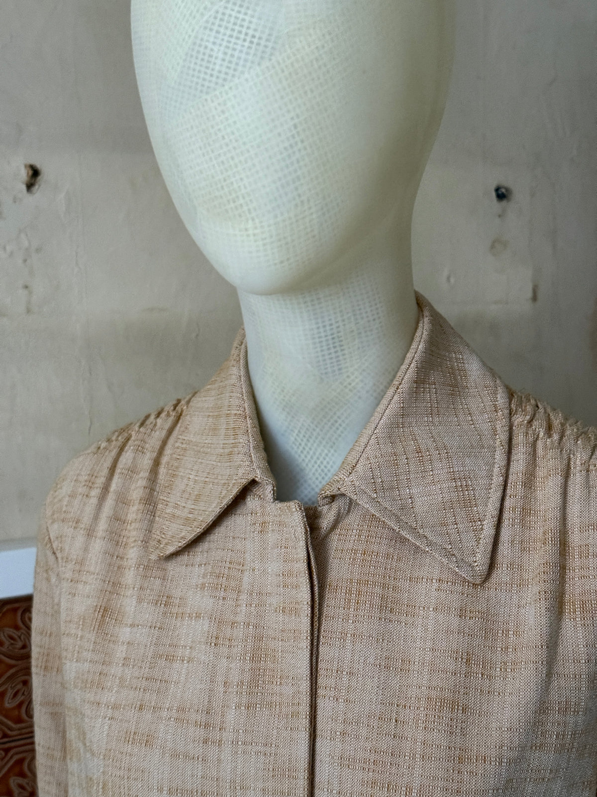 Dries Van Noten Belted Textured Melange Beige Shirt Jacket - S