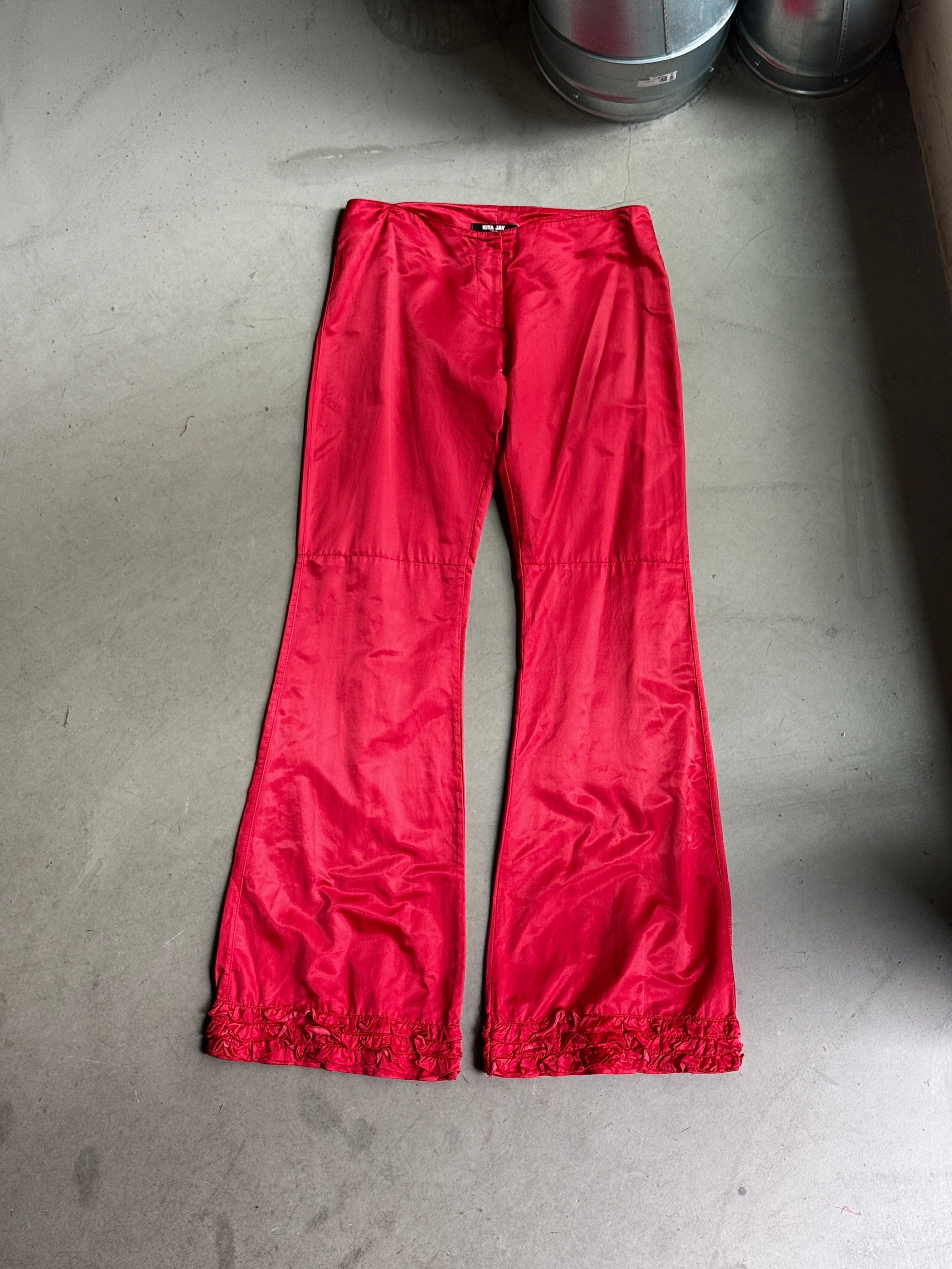 Vintage Kita Jay Italia Viscose Red Flared Trousers Red - W31 L35