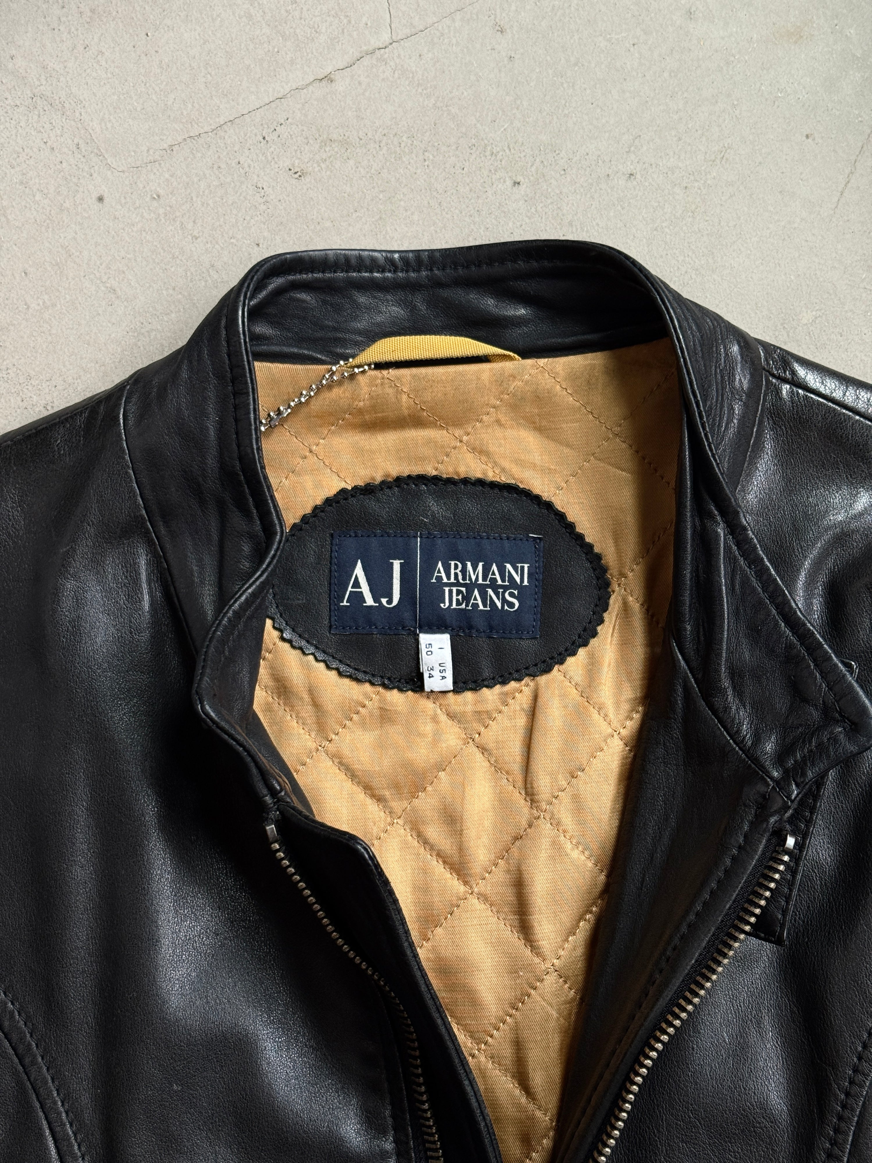 Vintage 2000s Armani Jeans Leather Biker Jacket Black - M
