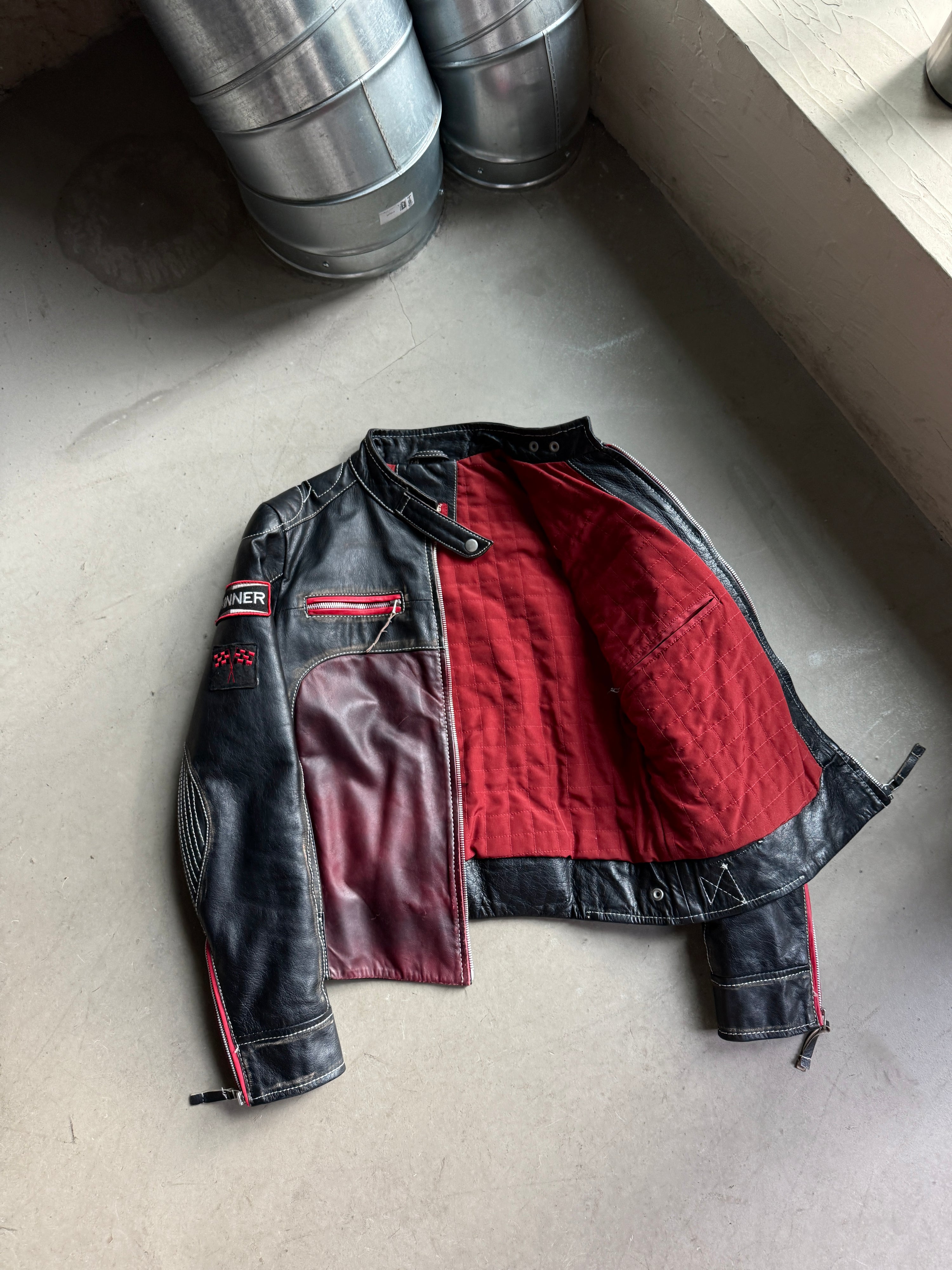 Vintage Mustang "MSD32" Biker Leather Jacket Black - S