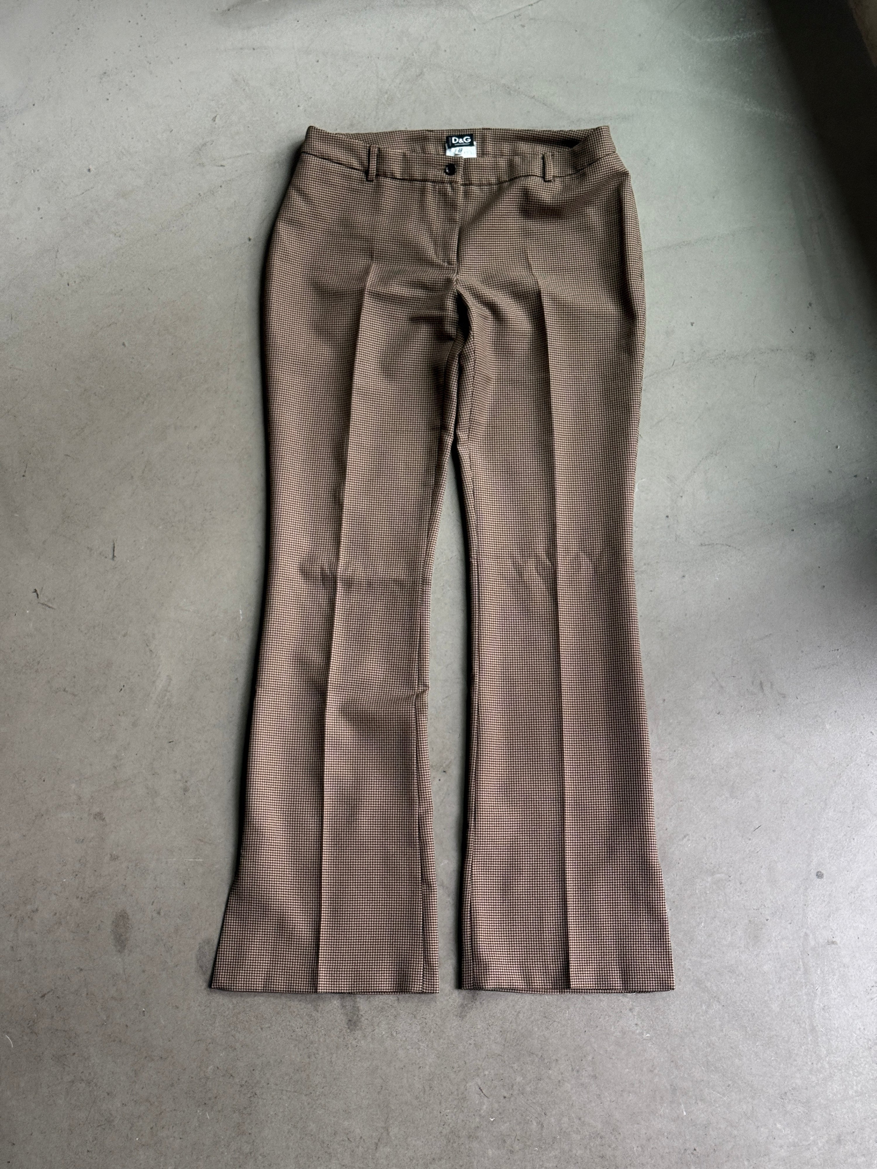 Vintage Dolce & Gabbana Houndstooth Bootcut Trousers Brown - W34 L35
