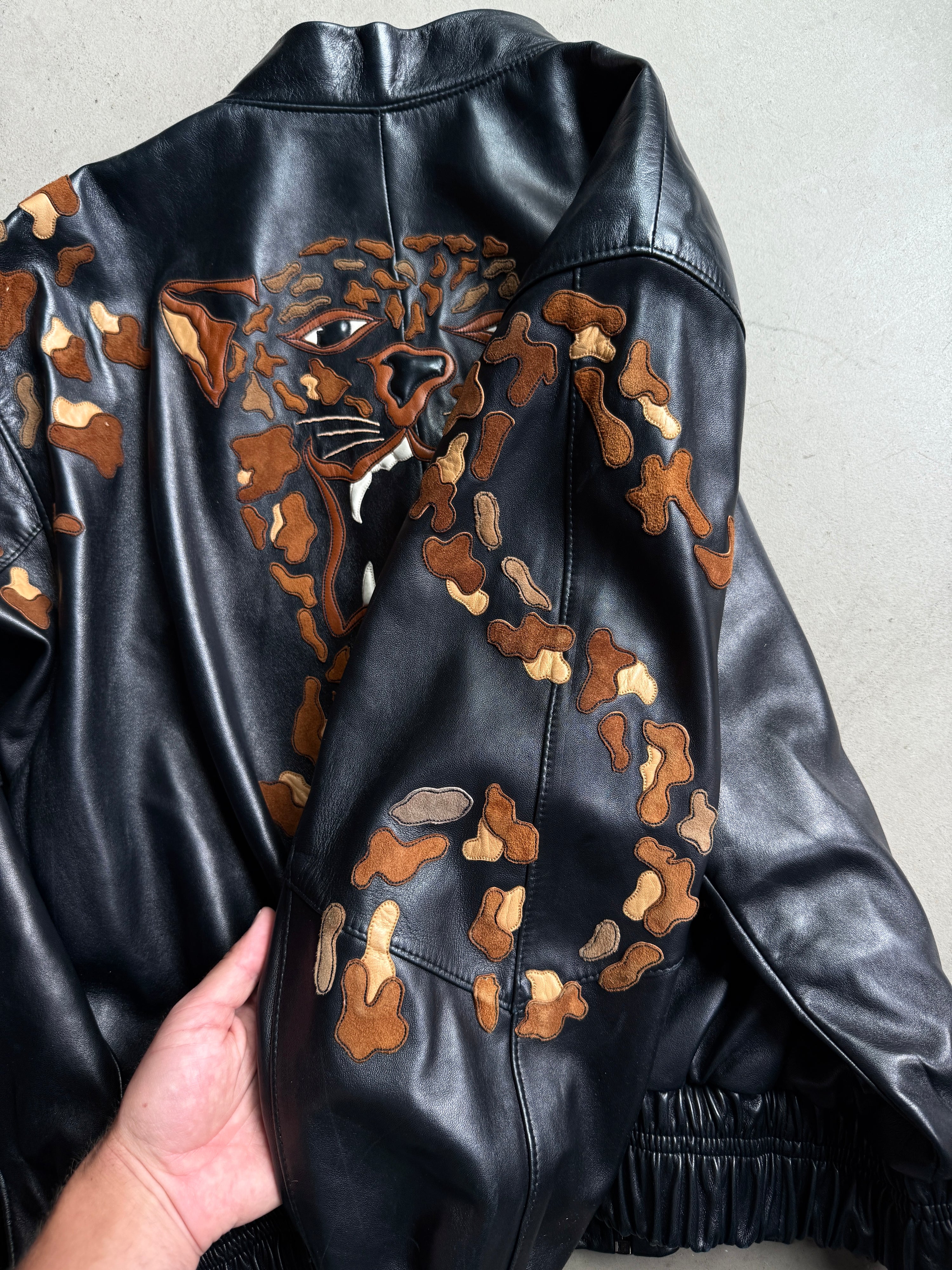 Vintage Jean Claude Jitrois Leopard Leather Jacket Black - M