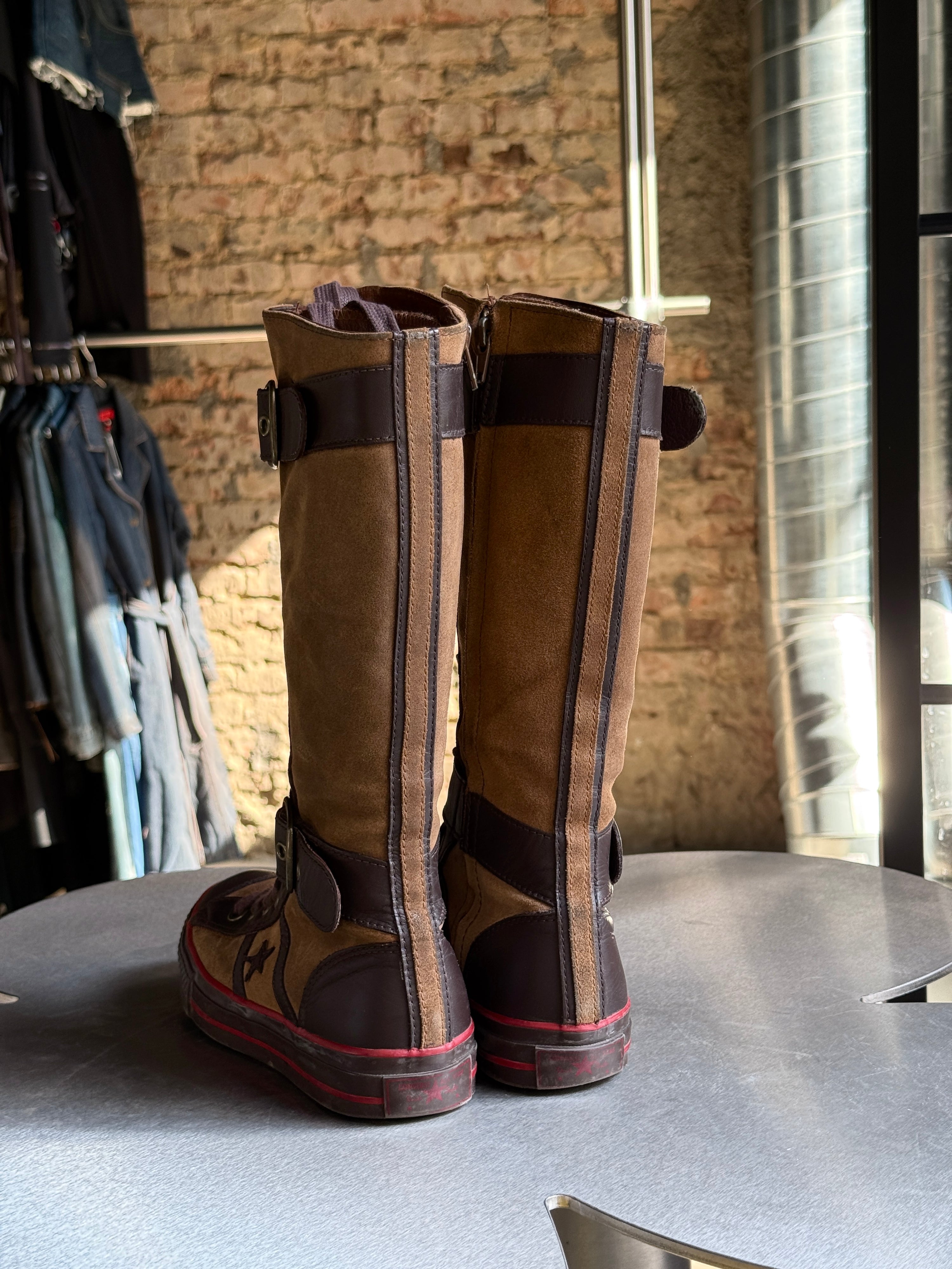 Vintage Converse Knee High Lace Up Buckle Boots Brown (with box) - EU 40