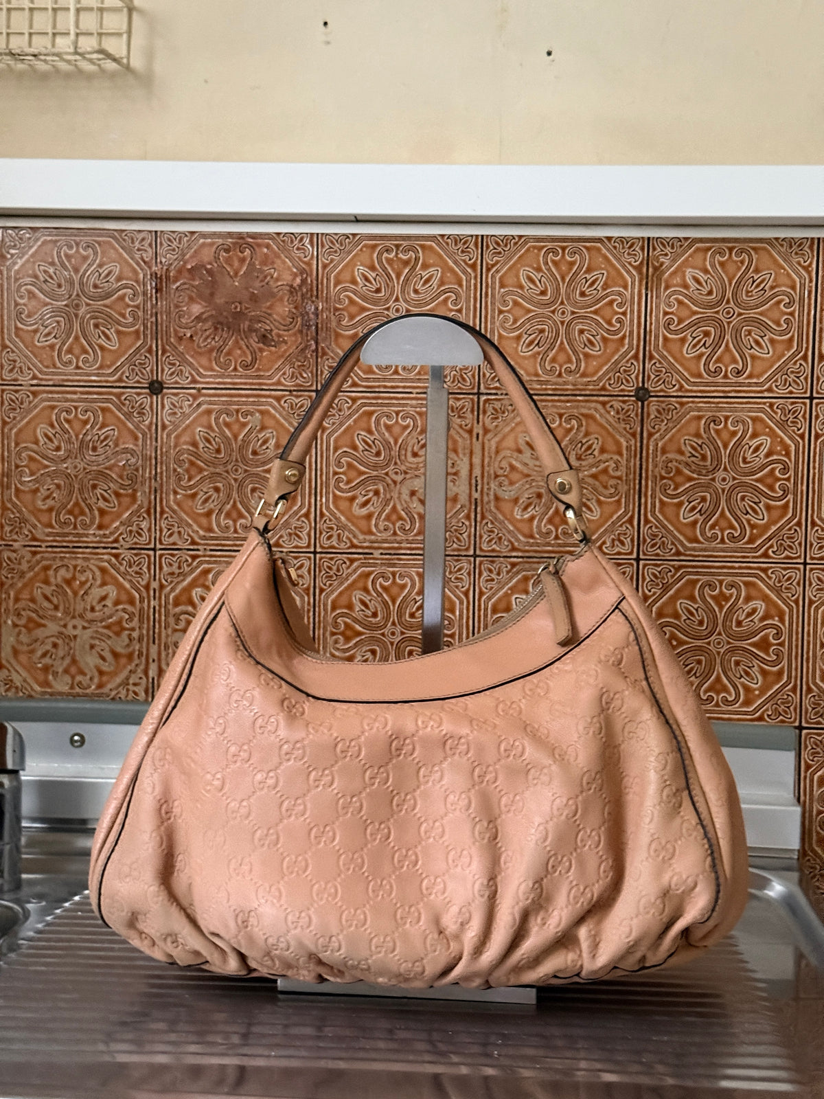 Gucci Guccissima Large Abbey D-Ring Tan Shoulder Bag