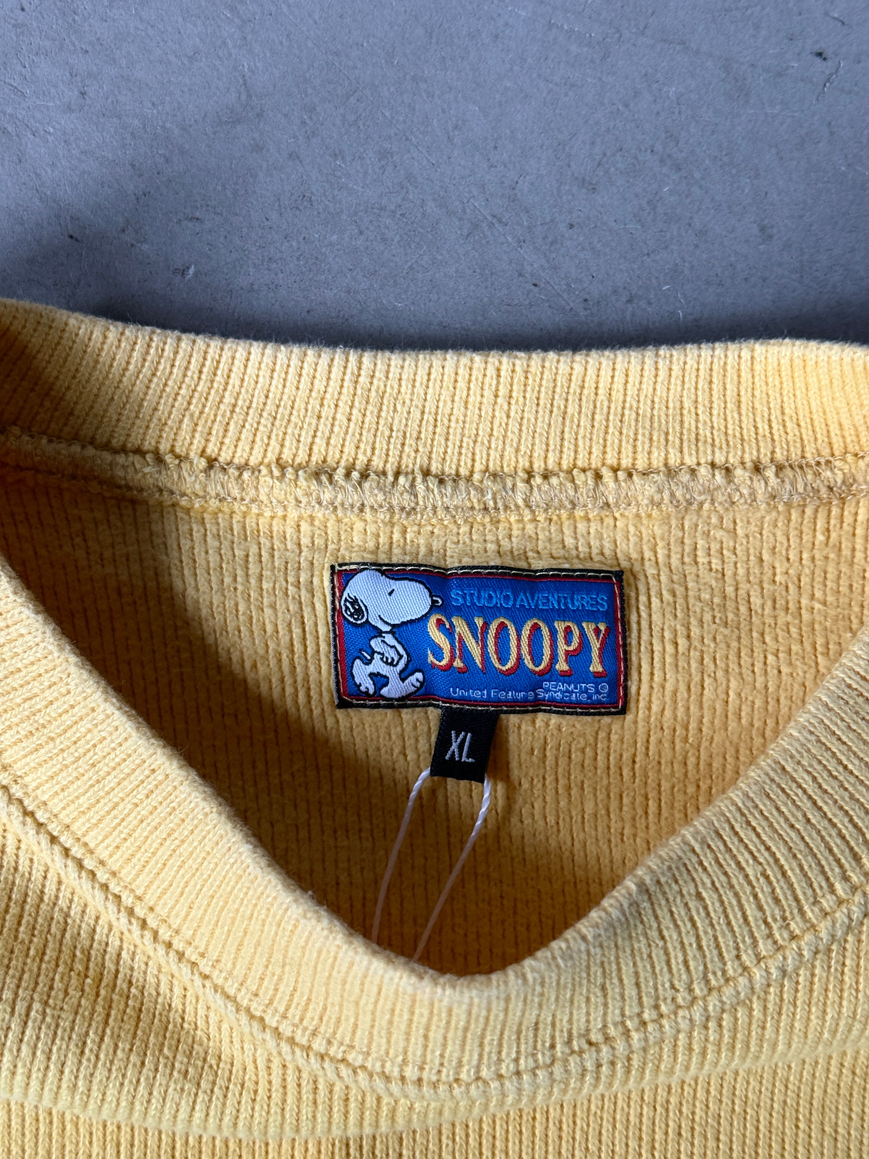 Vintage 1990s Studio Adventures "Joe Cool" Snoopy Sweater Yellow - XL