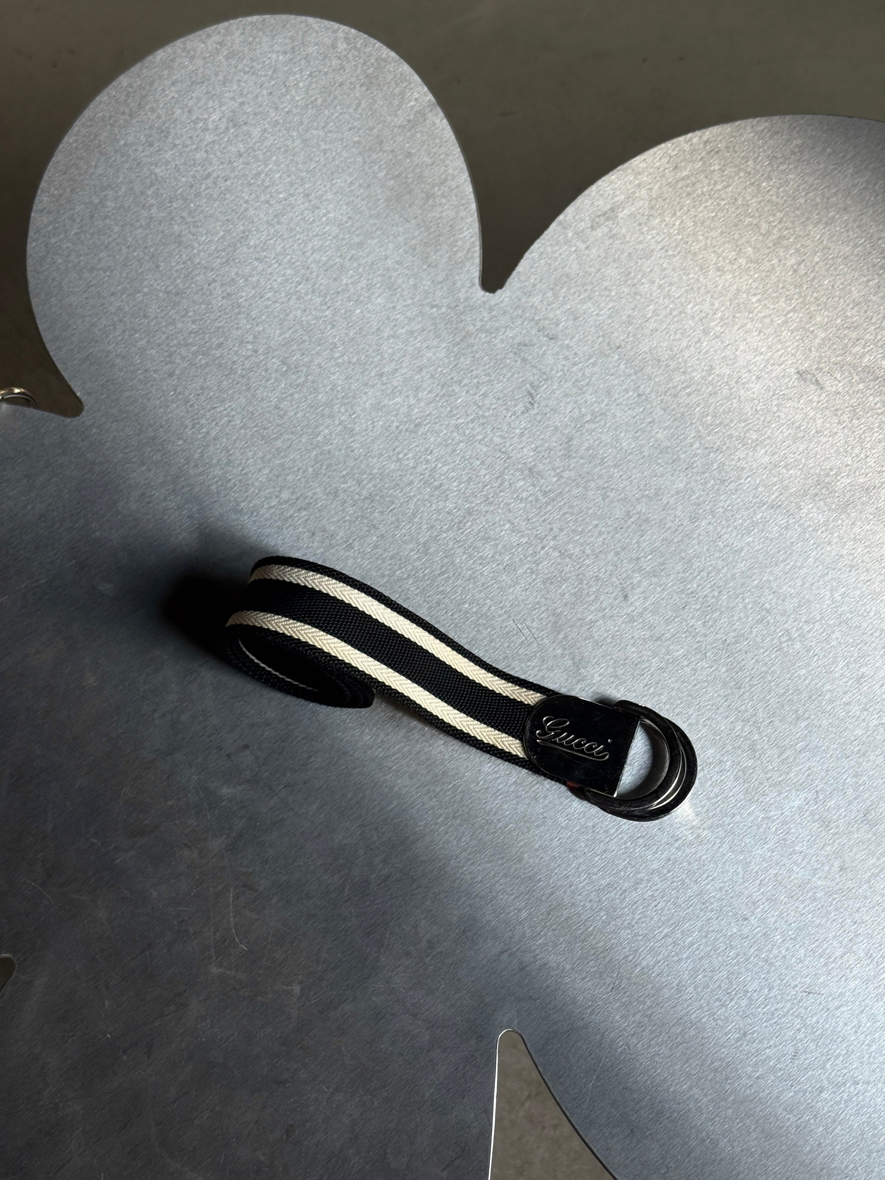 Gucci Striped Web Canvas Belt Black / Cream