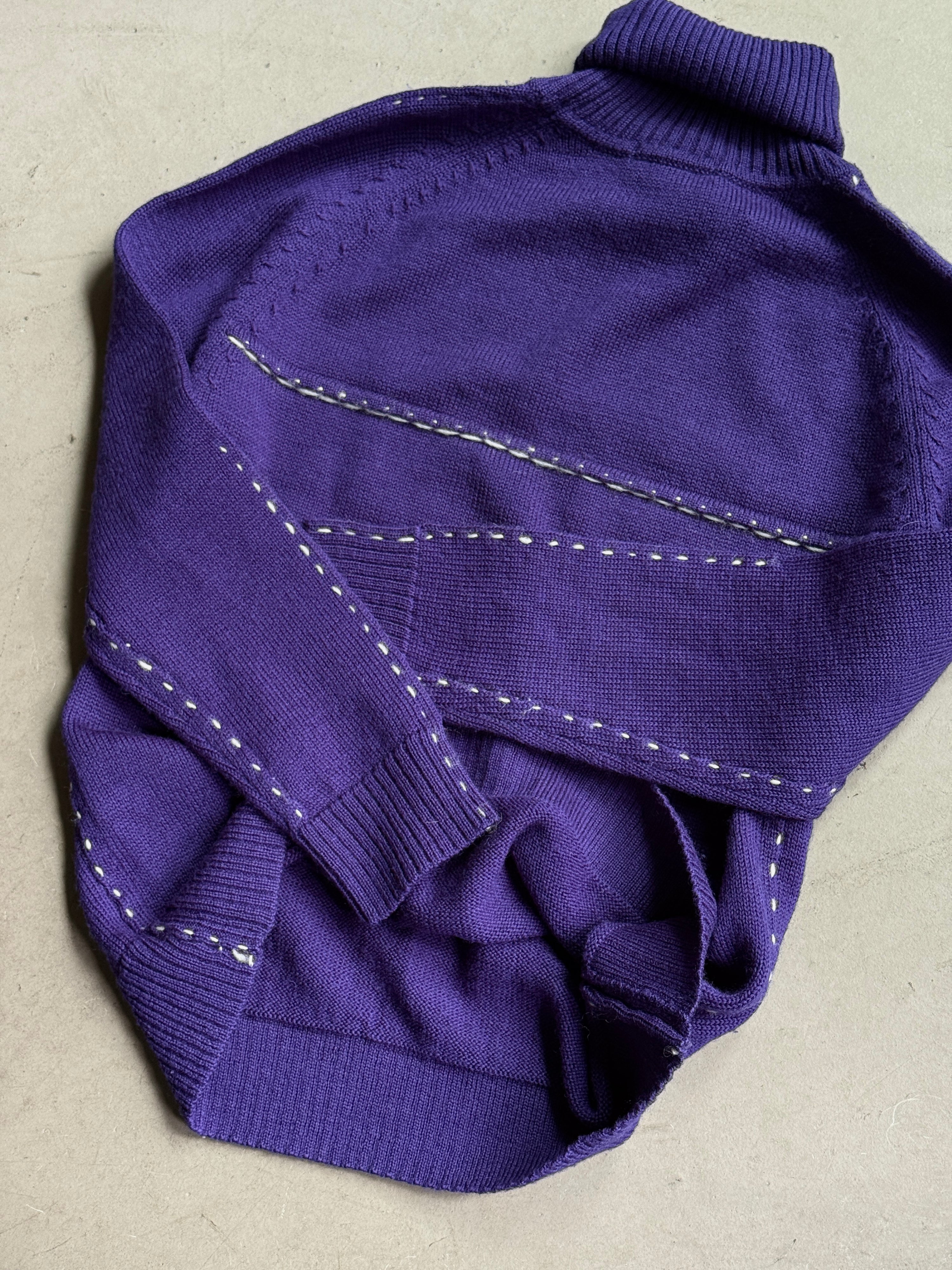2000s Issey Miyake Men Contrast Stitch Wool Turtleneck Purple - M