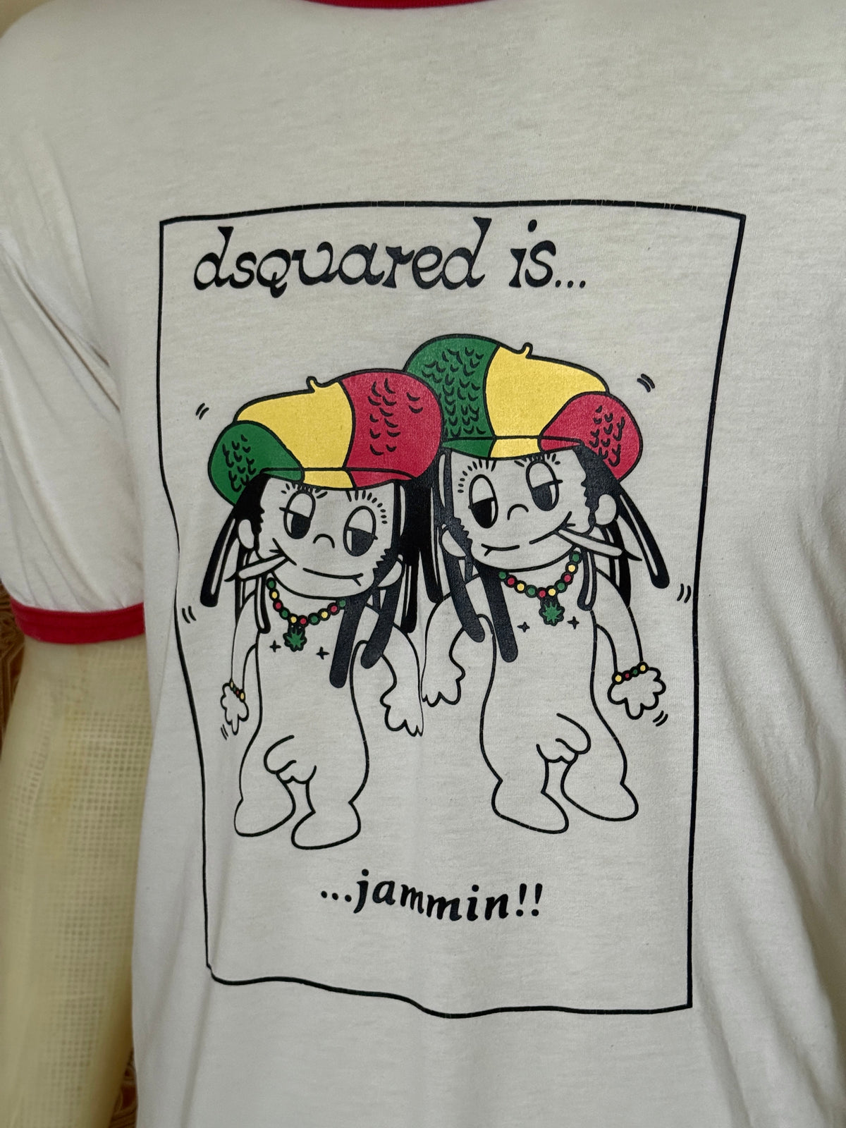 2000s Dsquared2 “Jammin”  White Rasta Ringer T-Shirt - M