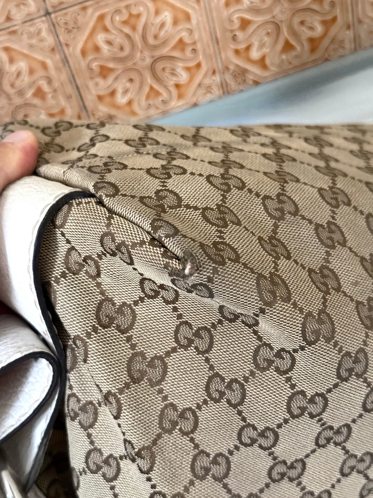 Gucci GG Bamboo Bar Medium Monogram White Shoulder Bag