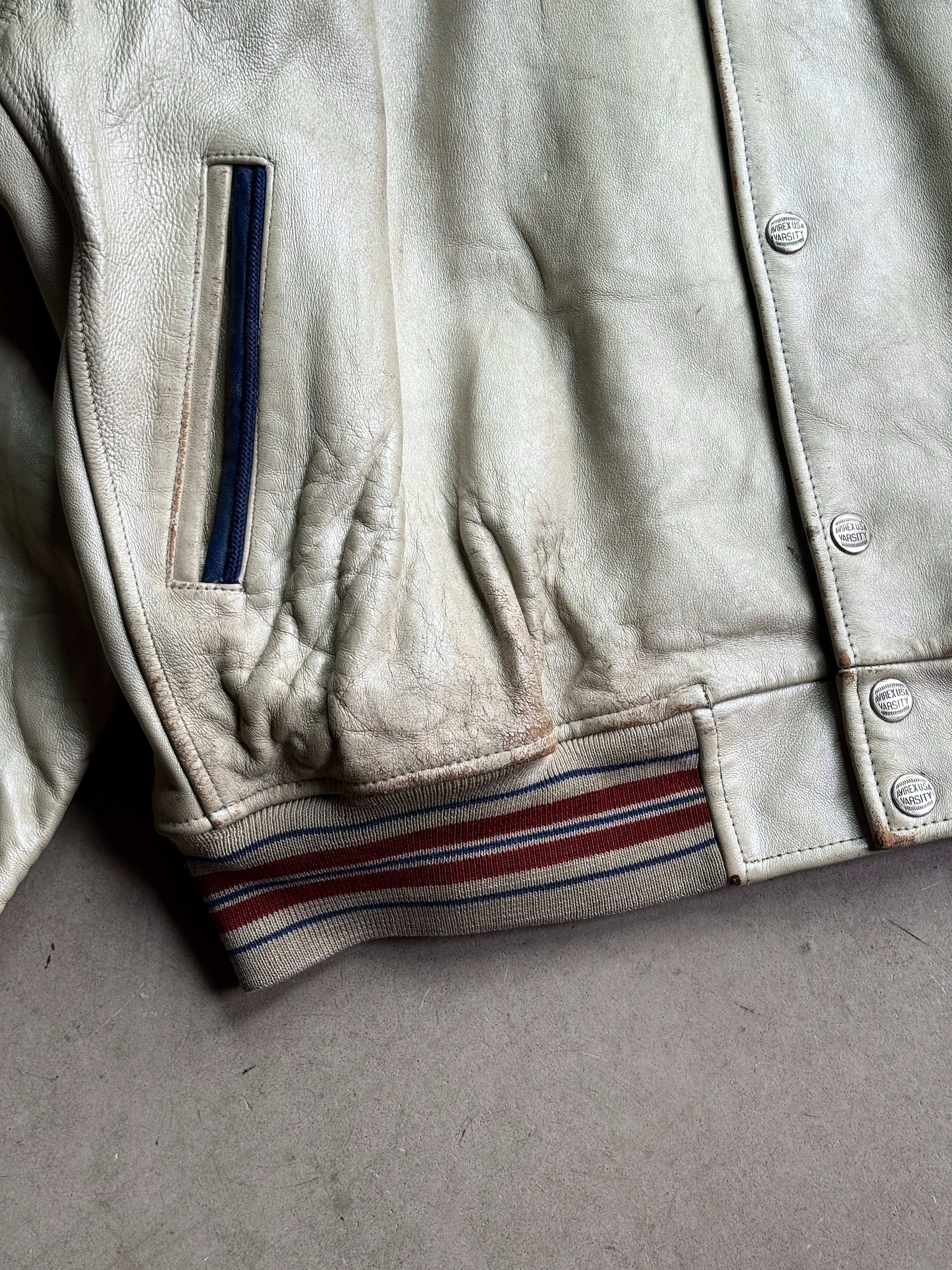 Vintage Avirex "University Club New York" Varsity Leather Jacket Cream - XXL