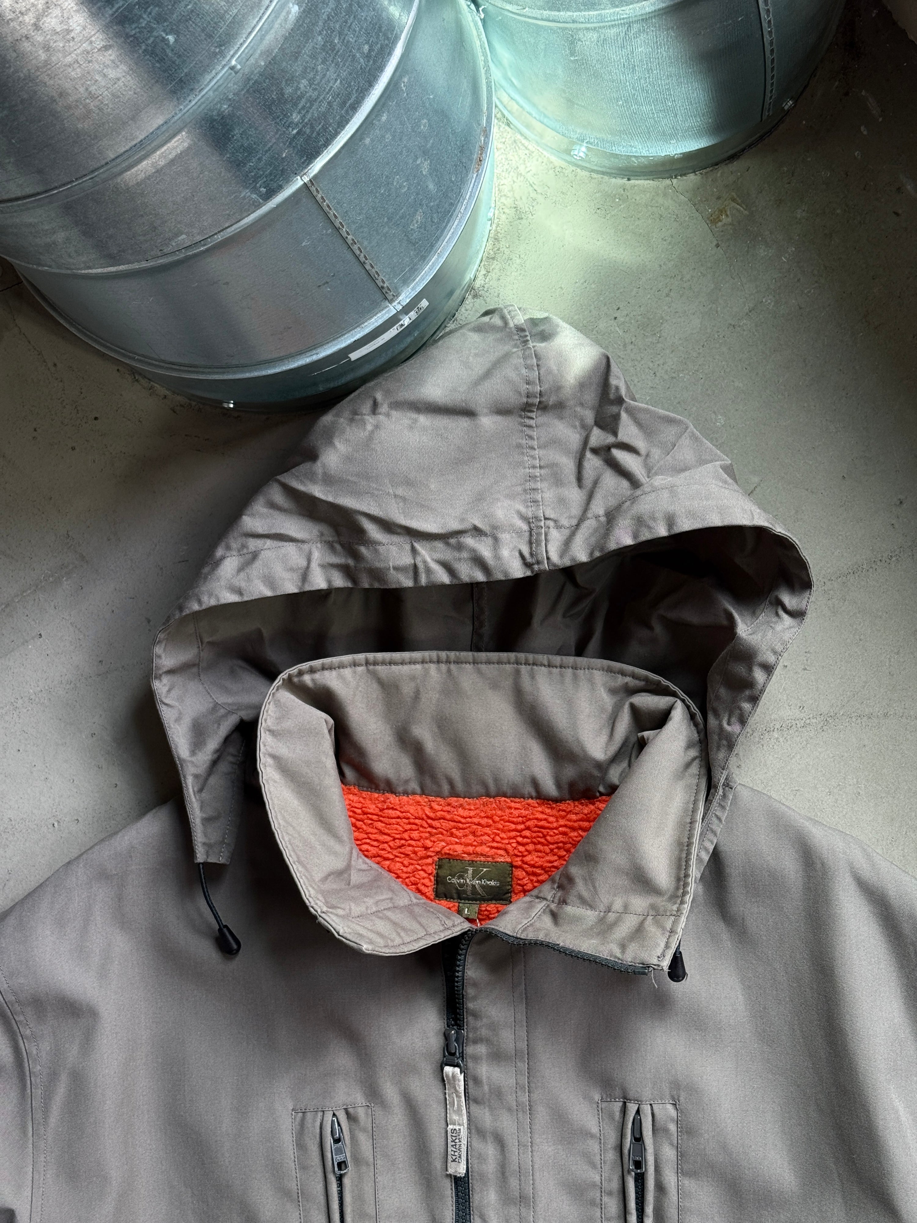 2000s Calvin Klein Fleece Lined Cargo Jacket Grey - L