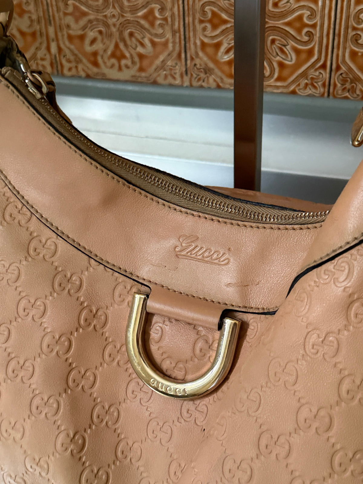 Gucci Guccissima Large Abbey D-Ring Tan Shoulder Bag
