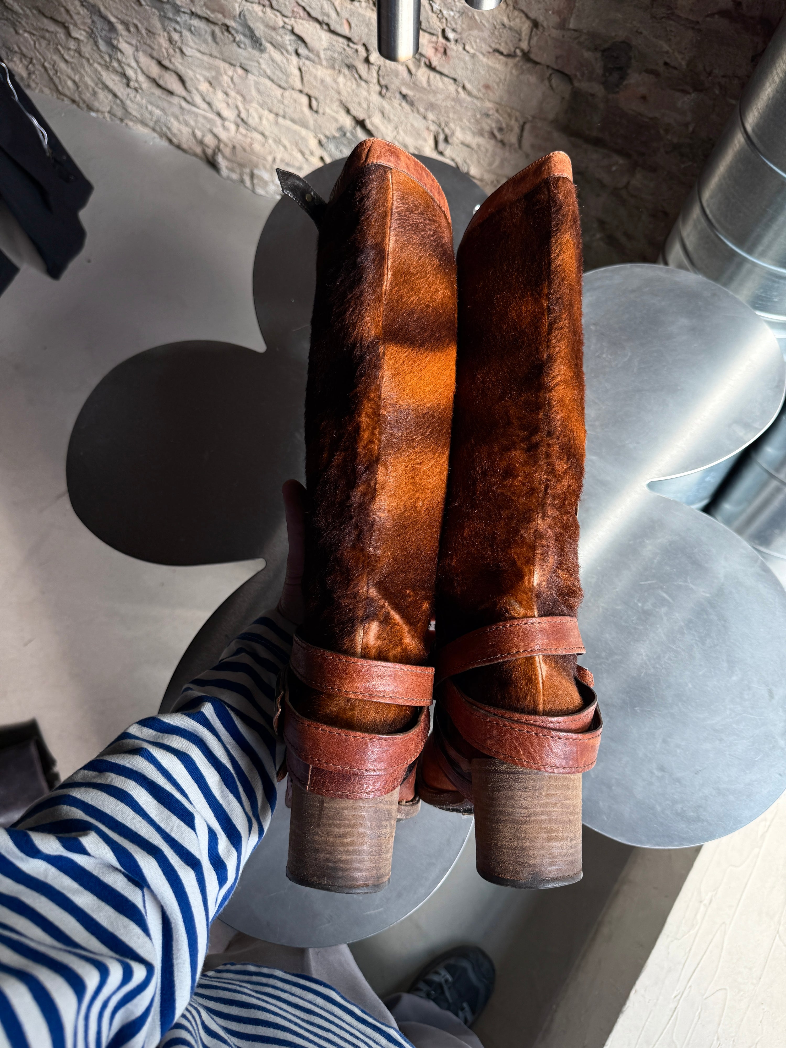 Vintage Fabi Italian Leather & Faux Fur Buckle Boots Brown - EU 38.5