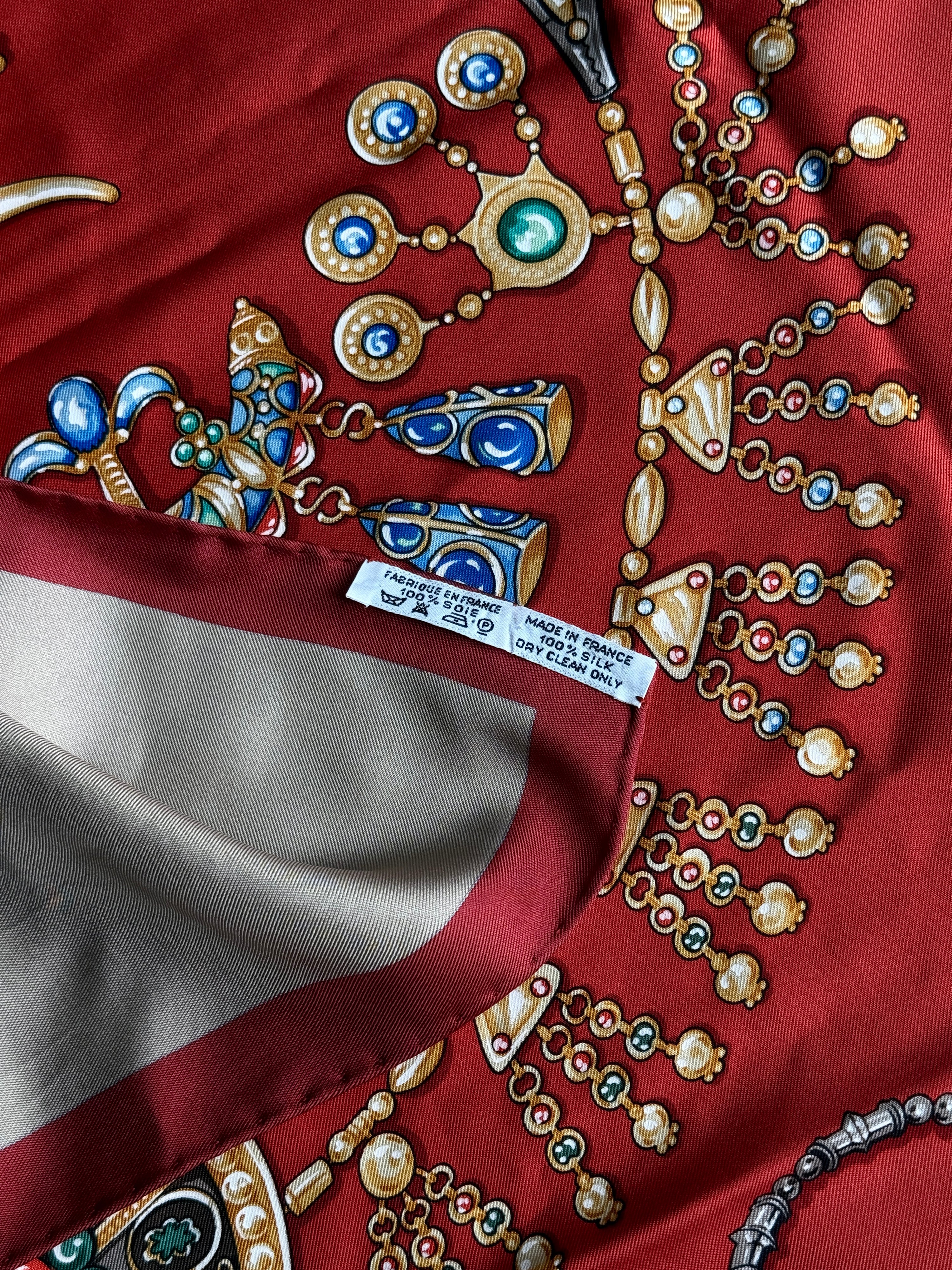 Vintage 1990s Hermes “Parures des Sables” Hermès Silk Scarf Red