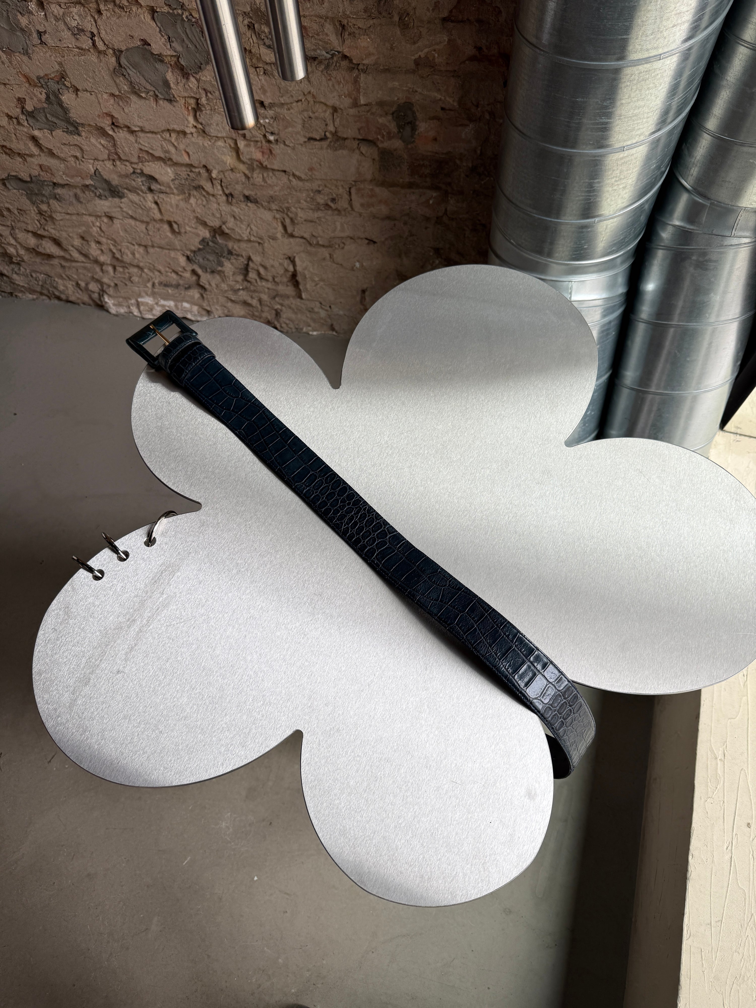 Vintage Max Mara Crocodile Pattern Leather Belt Petrol - L