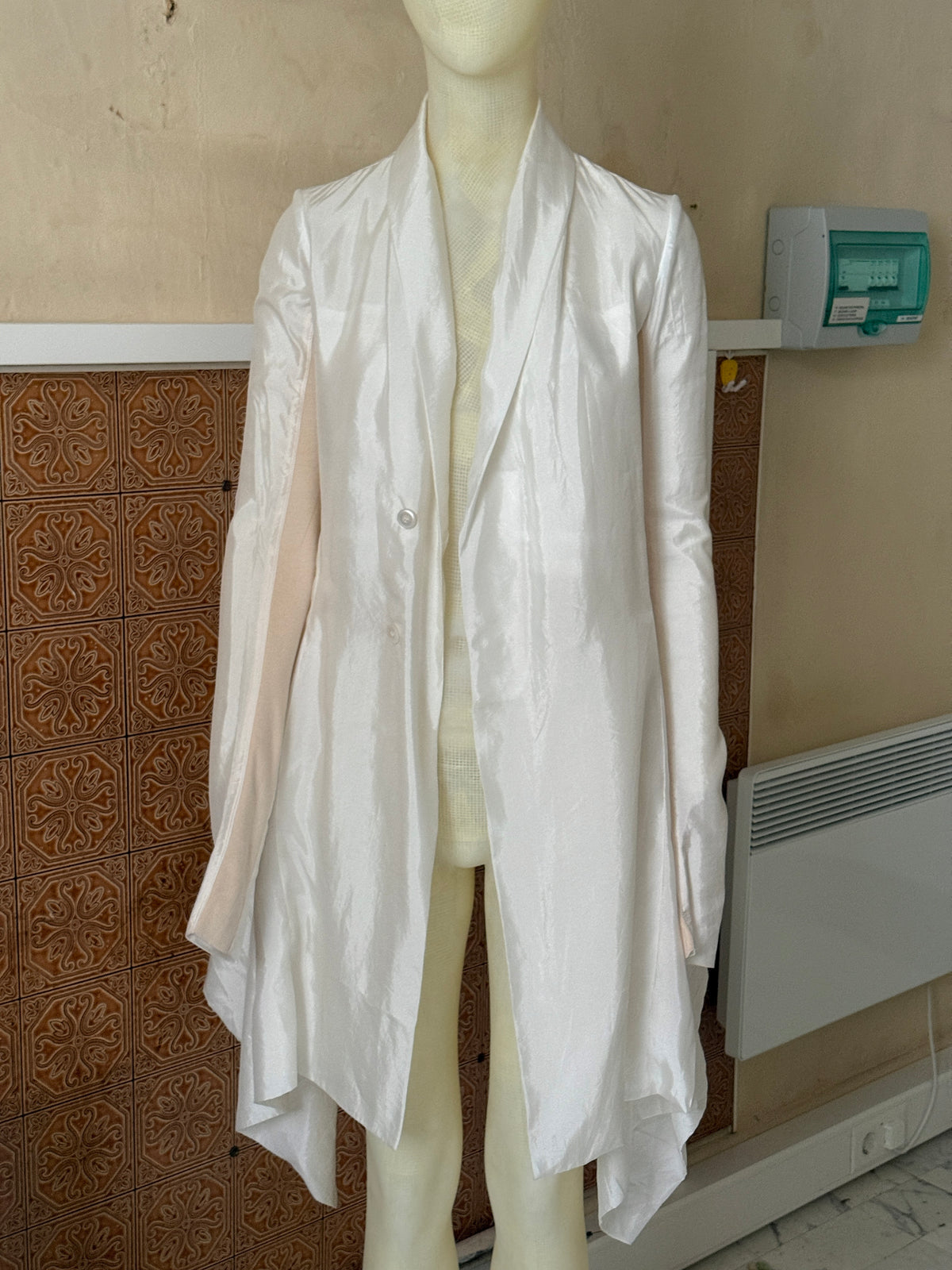 2000s Rick Owens Silk Blend Asymetrical Drape Blazer Coat White - XS