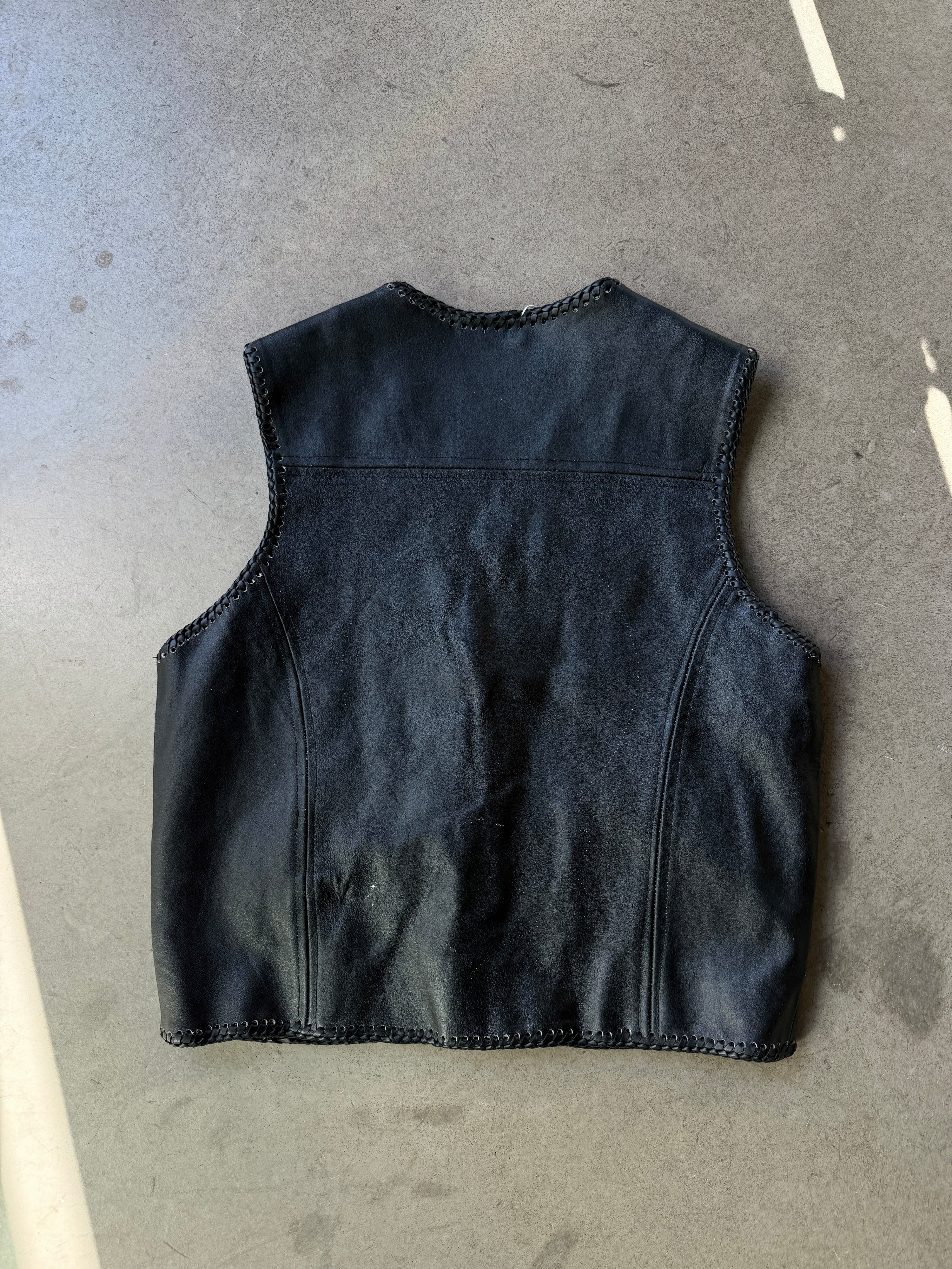 Vintage Gaudi Leather Biker Vest Black  - L