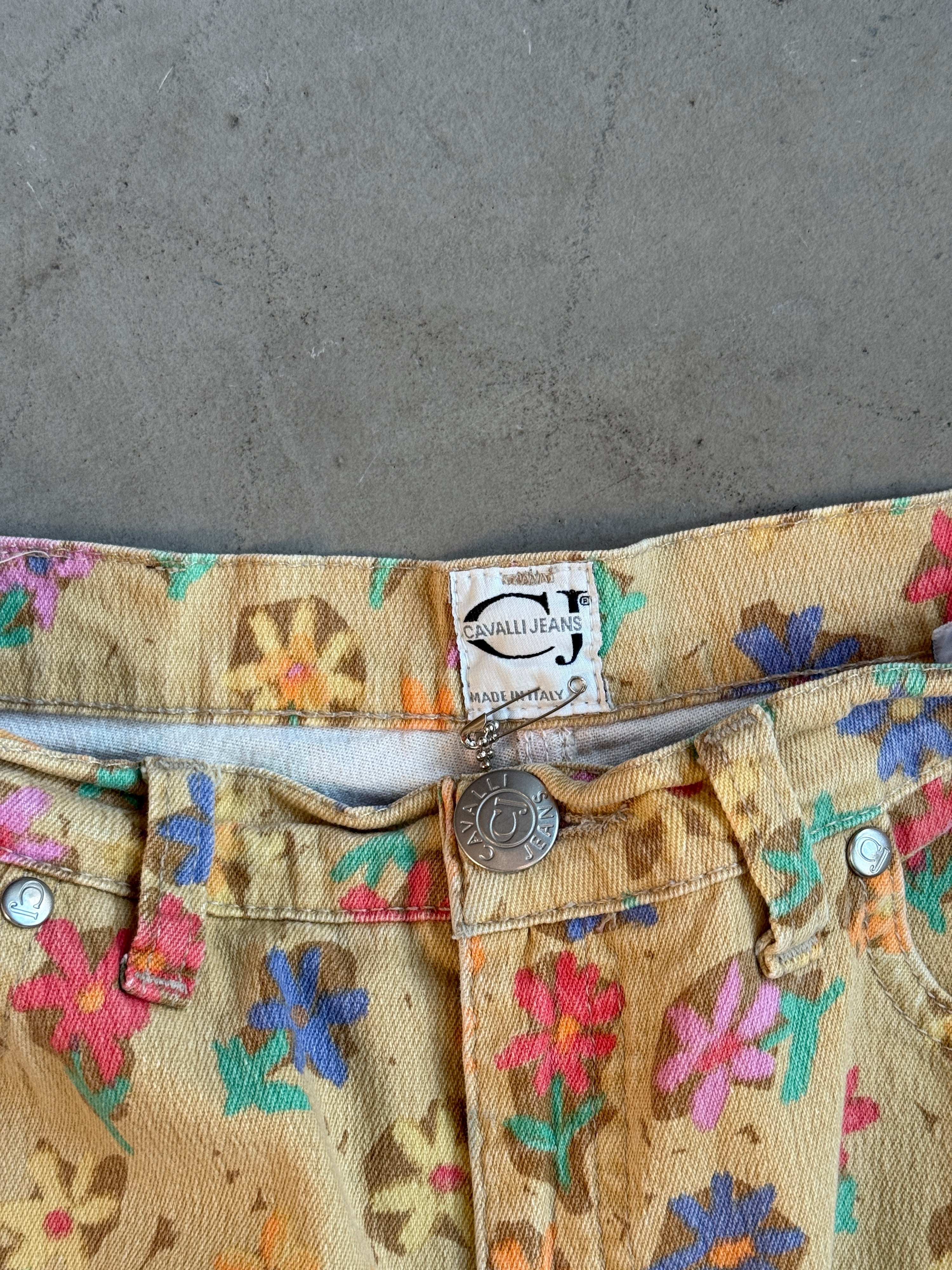 Vintage 1990s Roberto Cavalli Floral Trousers Beige - W30 L29