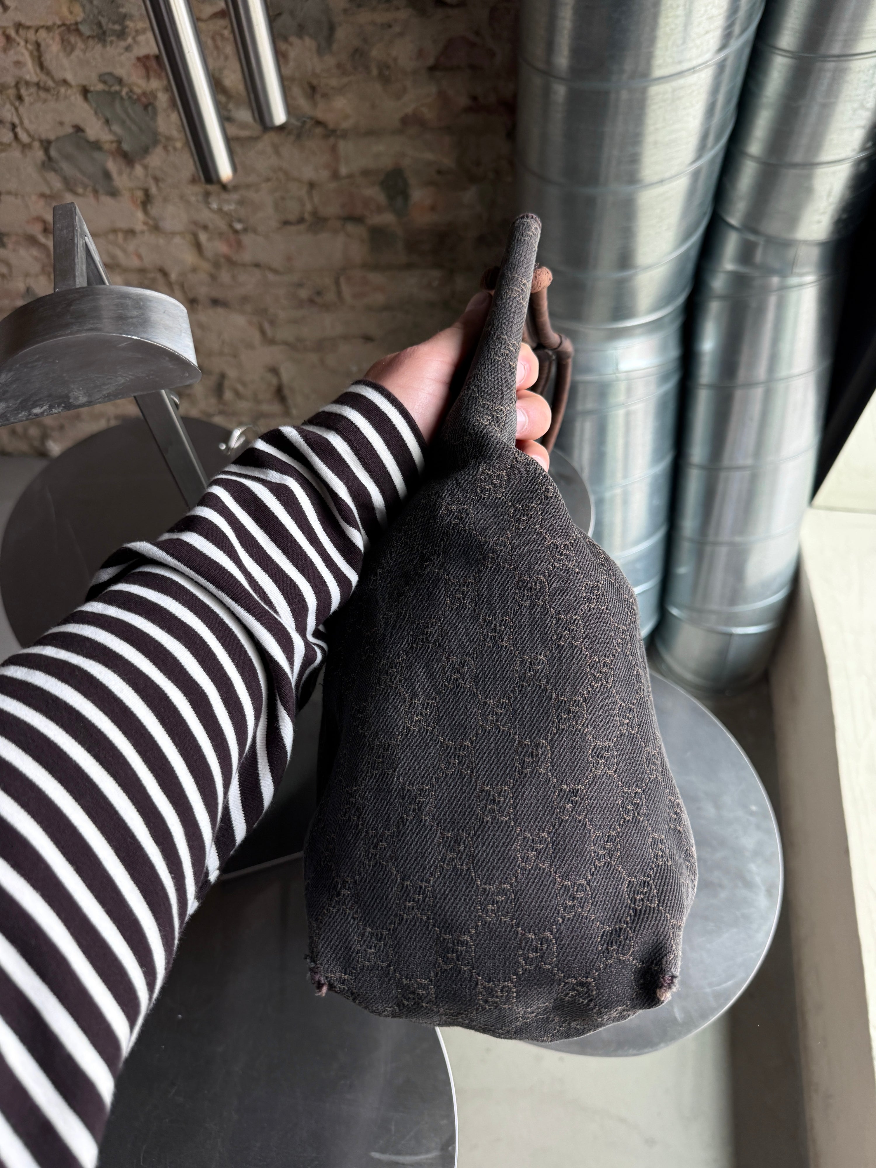 Vintage Gucci GG Cloth Hobo Bag Dark Brown