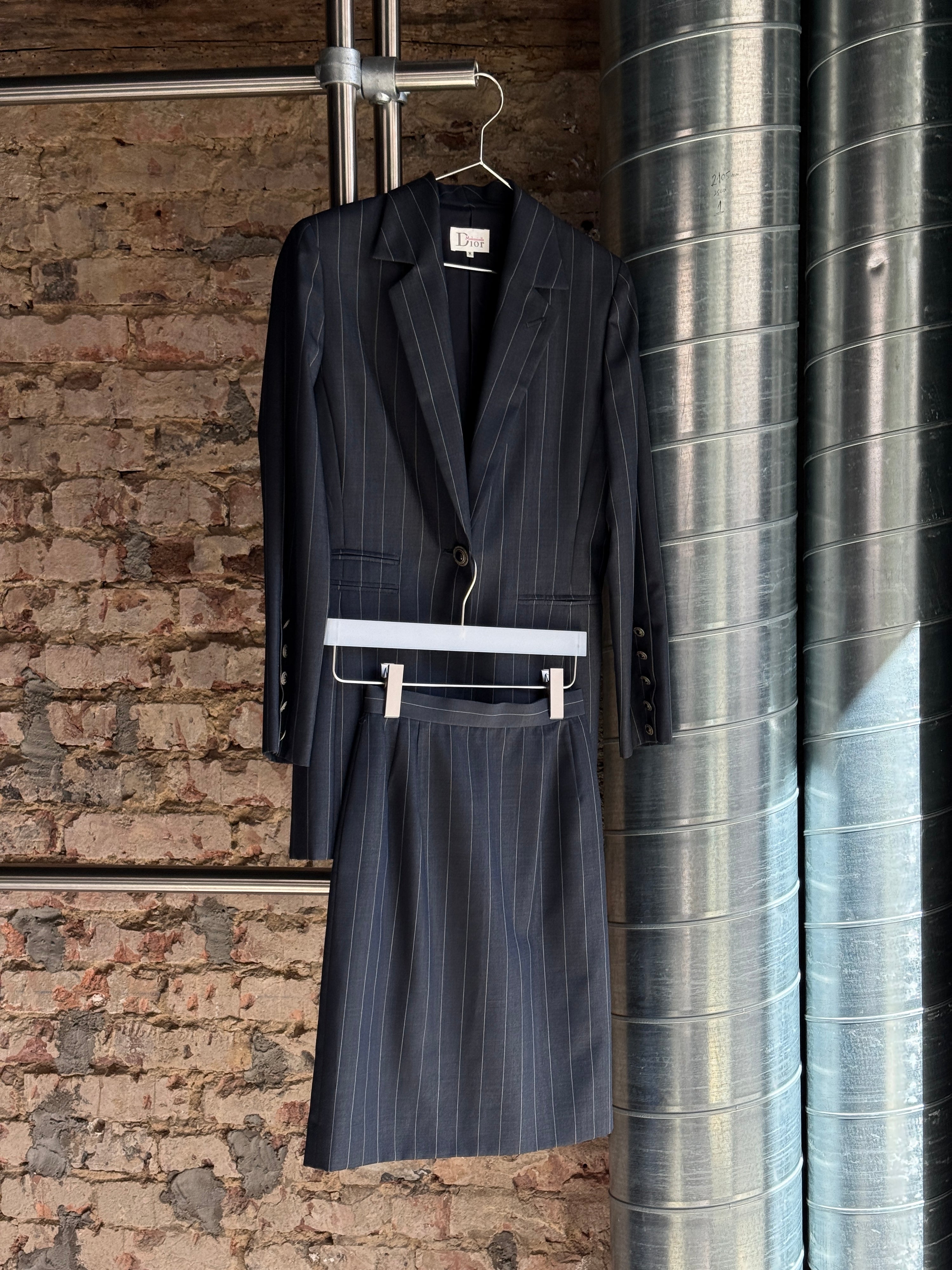 Vintage Dior Madmoiselle Pintstriped Suit Set Black - S