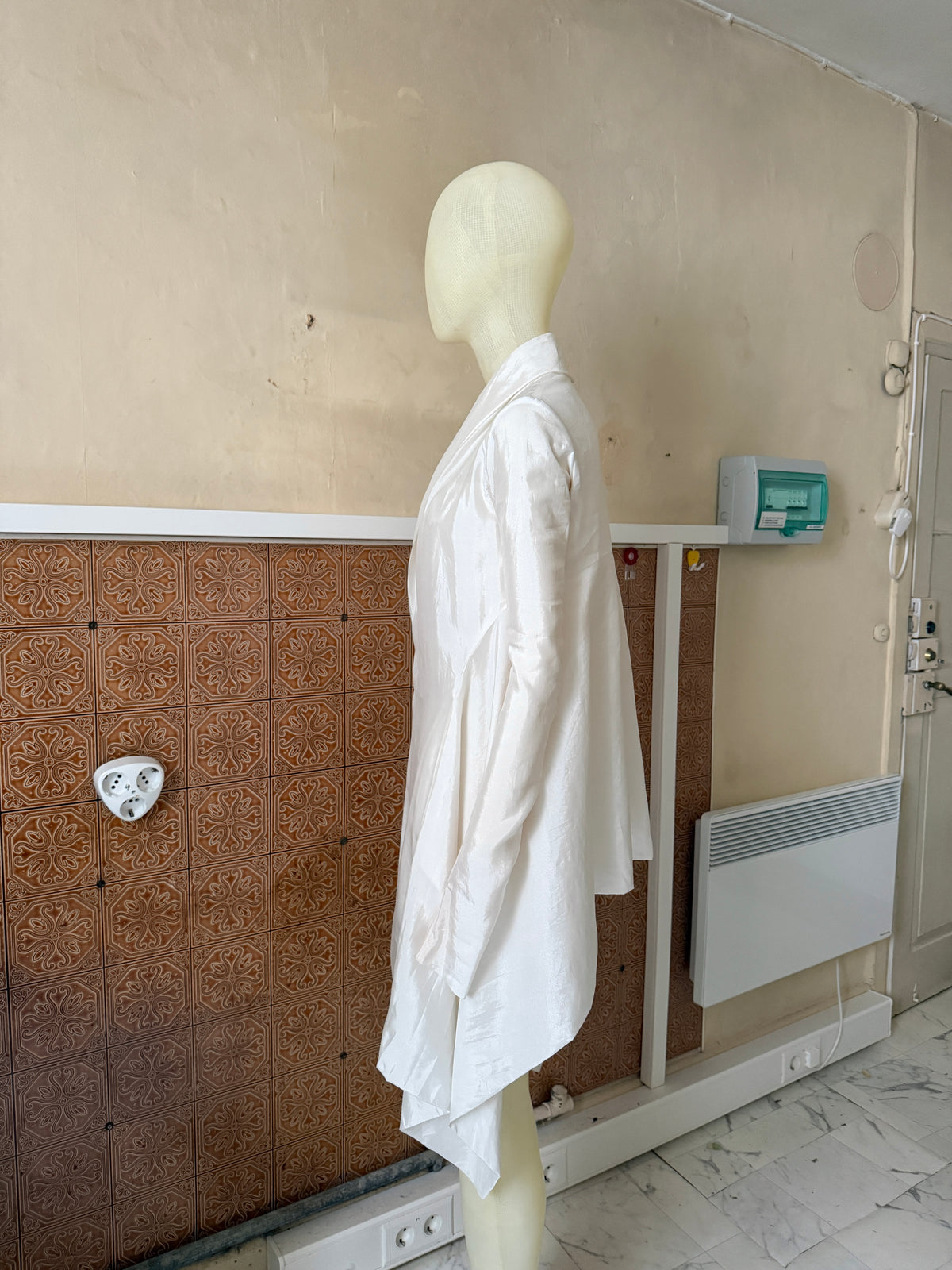 2000s Rick Owens Silk Blend Asymetrical Drape Blazer Coat White - XS